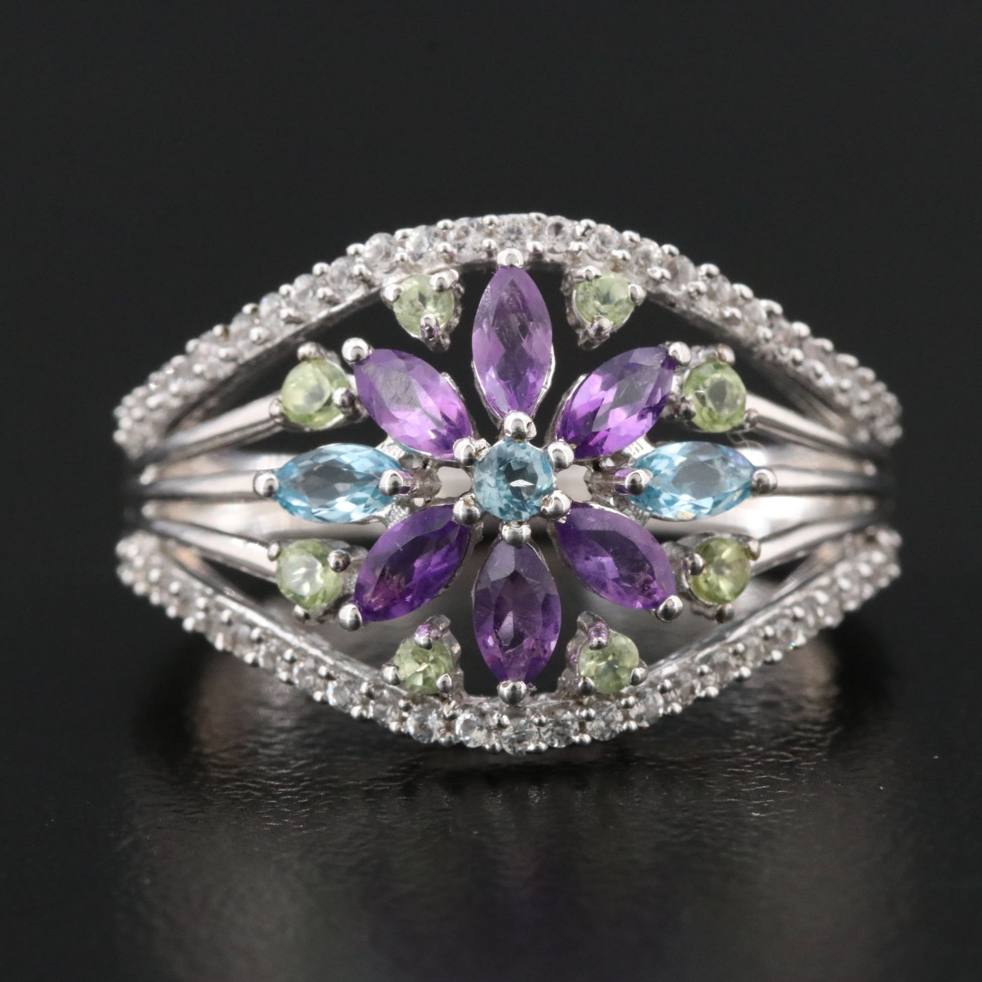 Sterling Amethyst, Topaz and White Sapphire Ring