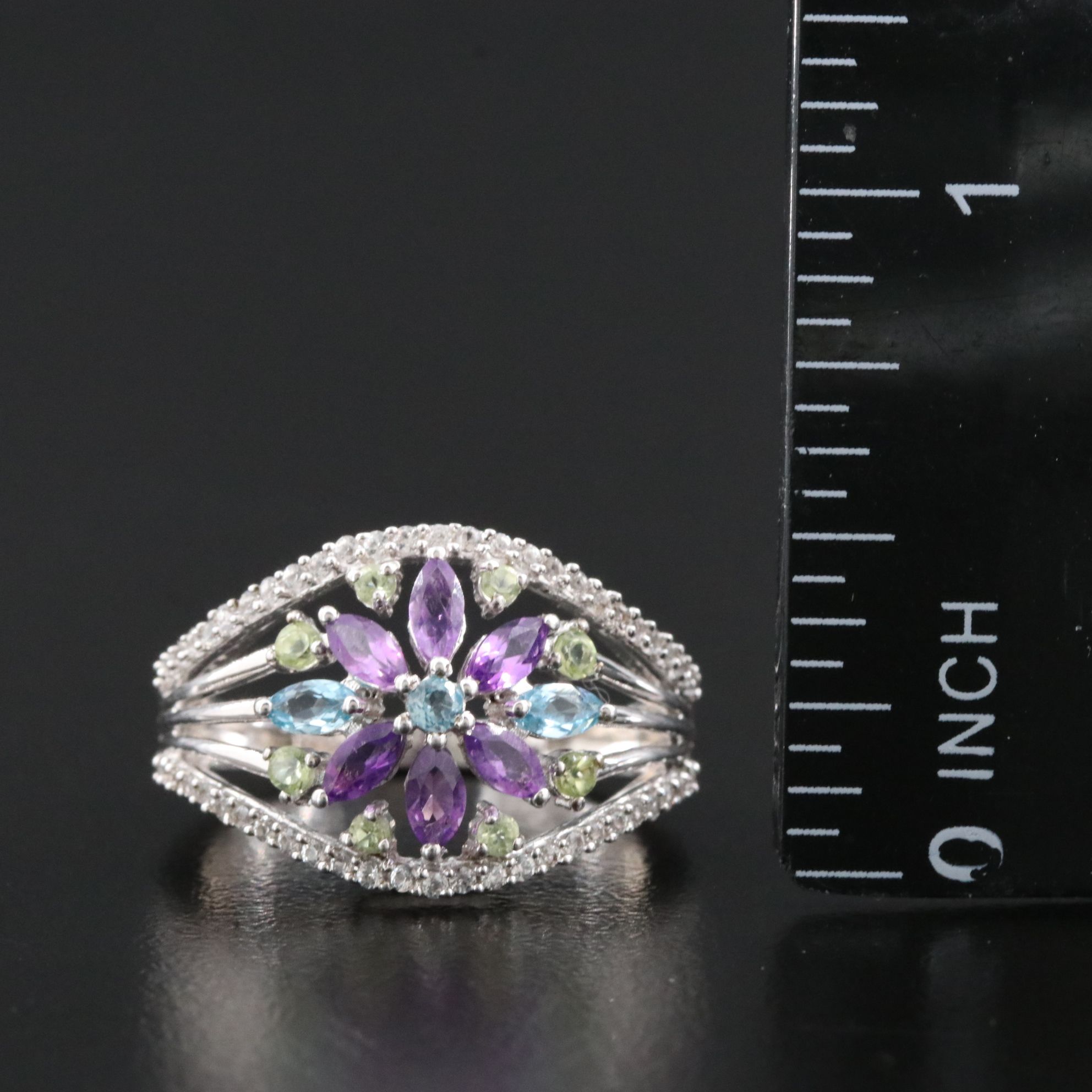 Sterling Amethyst, Topaz and White Sapphire Ring