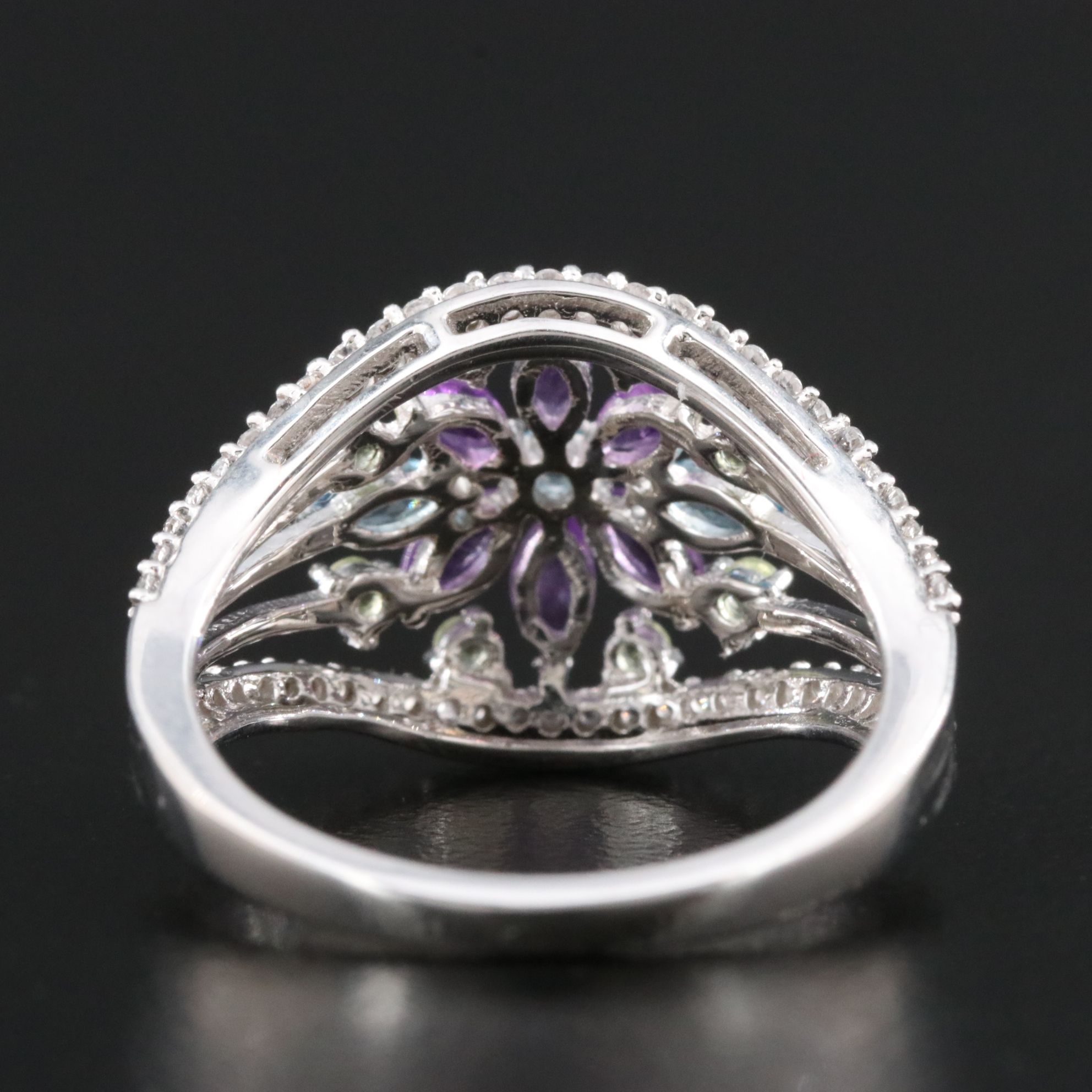 Sterling Amethyst, Topaz and White Sapphire Ring