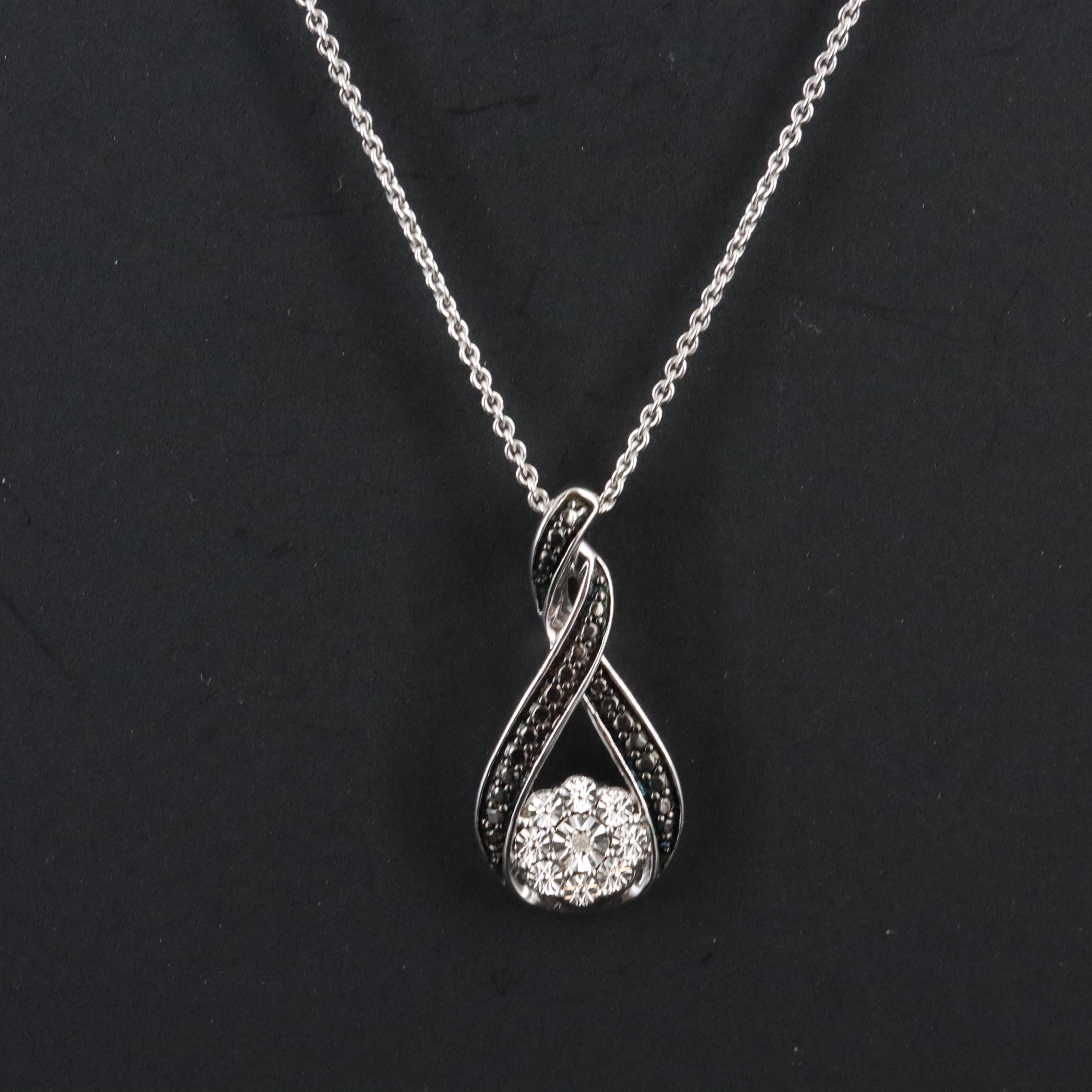 Sterling Diamond Pendant Necklace Including Fancy Black Diamonds