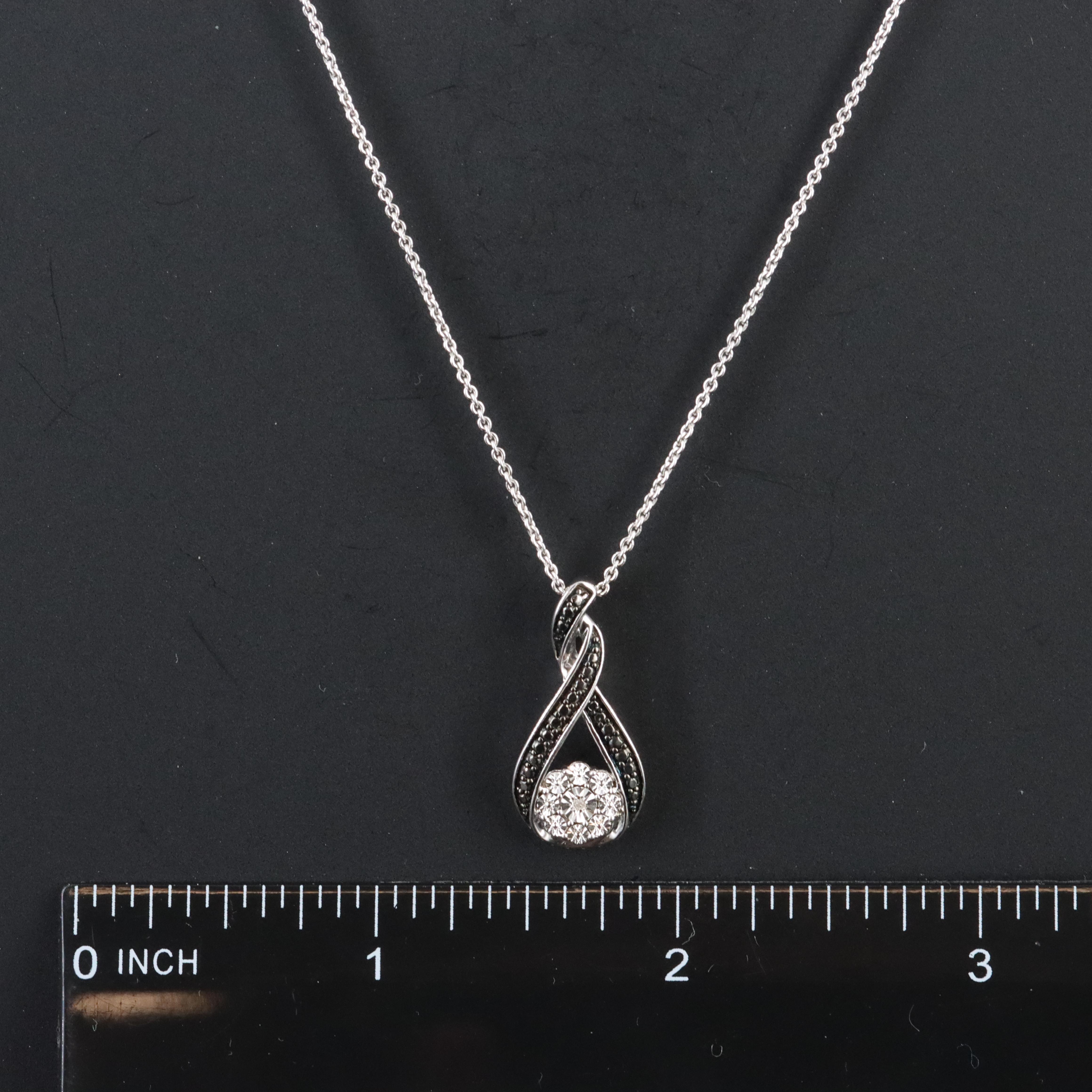 Sterling Diamond Pendant Necklace Including Fancy Black Diamonds