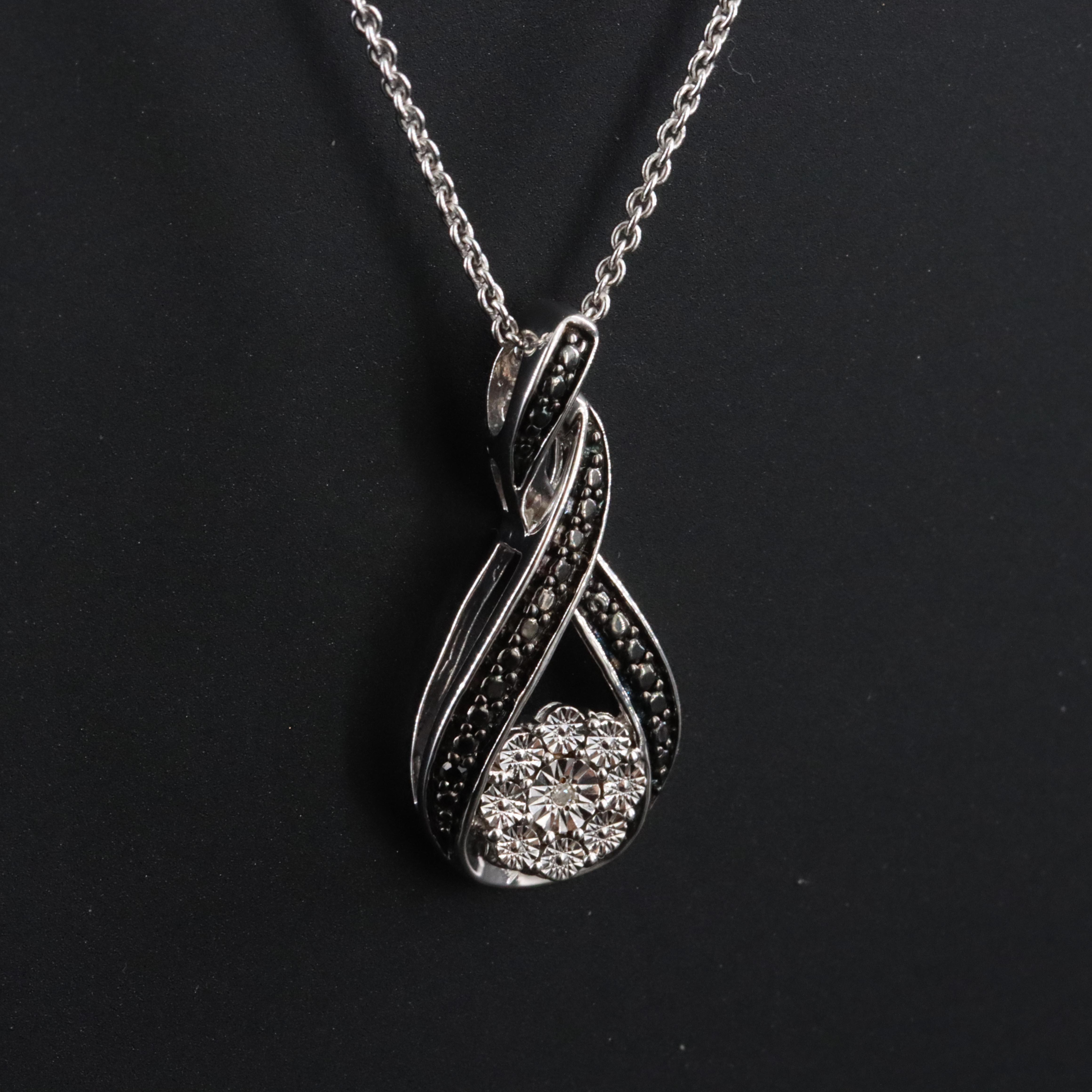 Sterling Diamond Pendant Necklace Including Fancy Black Diamonds