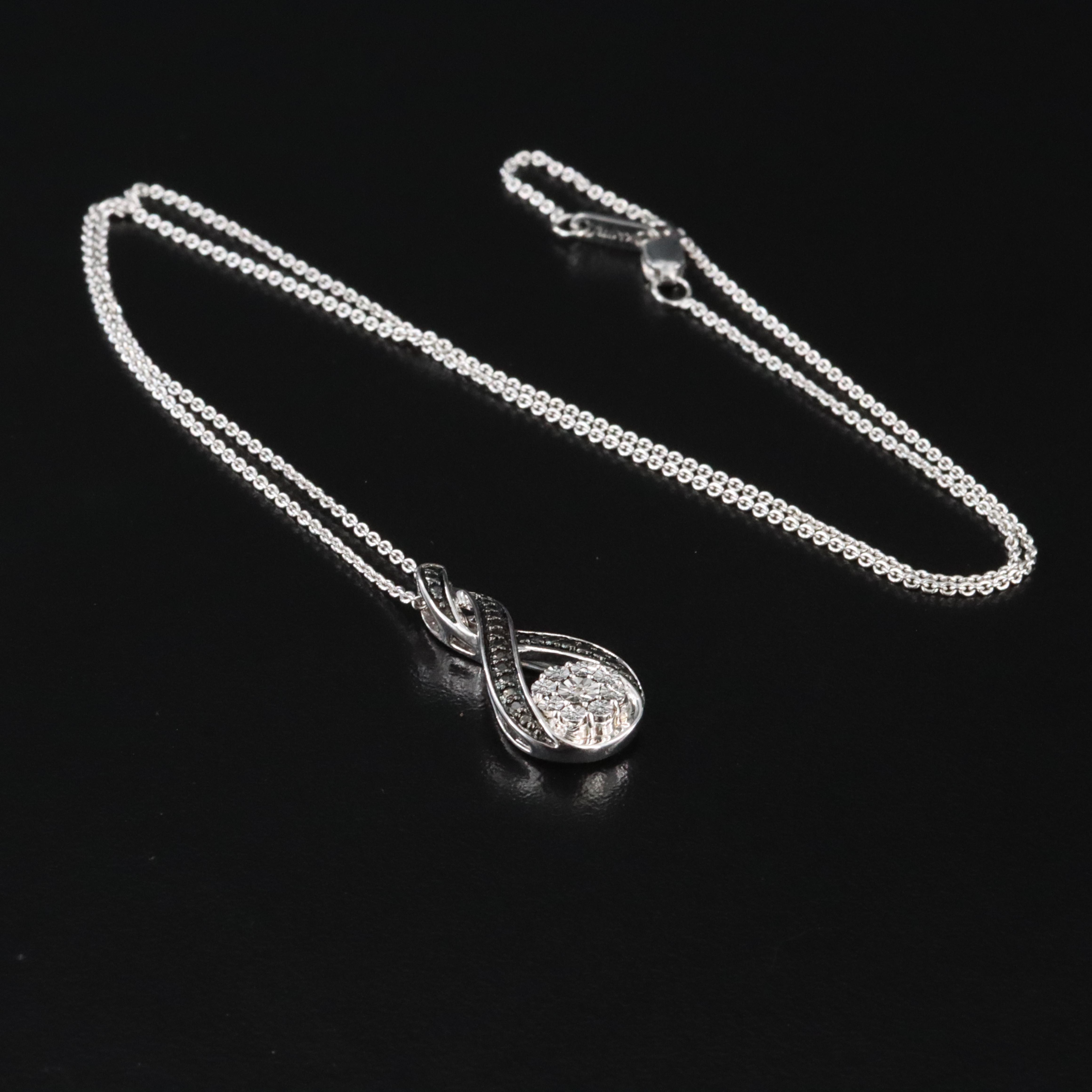 Sterling Diamond Pendant Necklace Including Fancy Black Diamonds