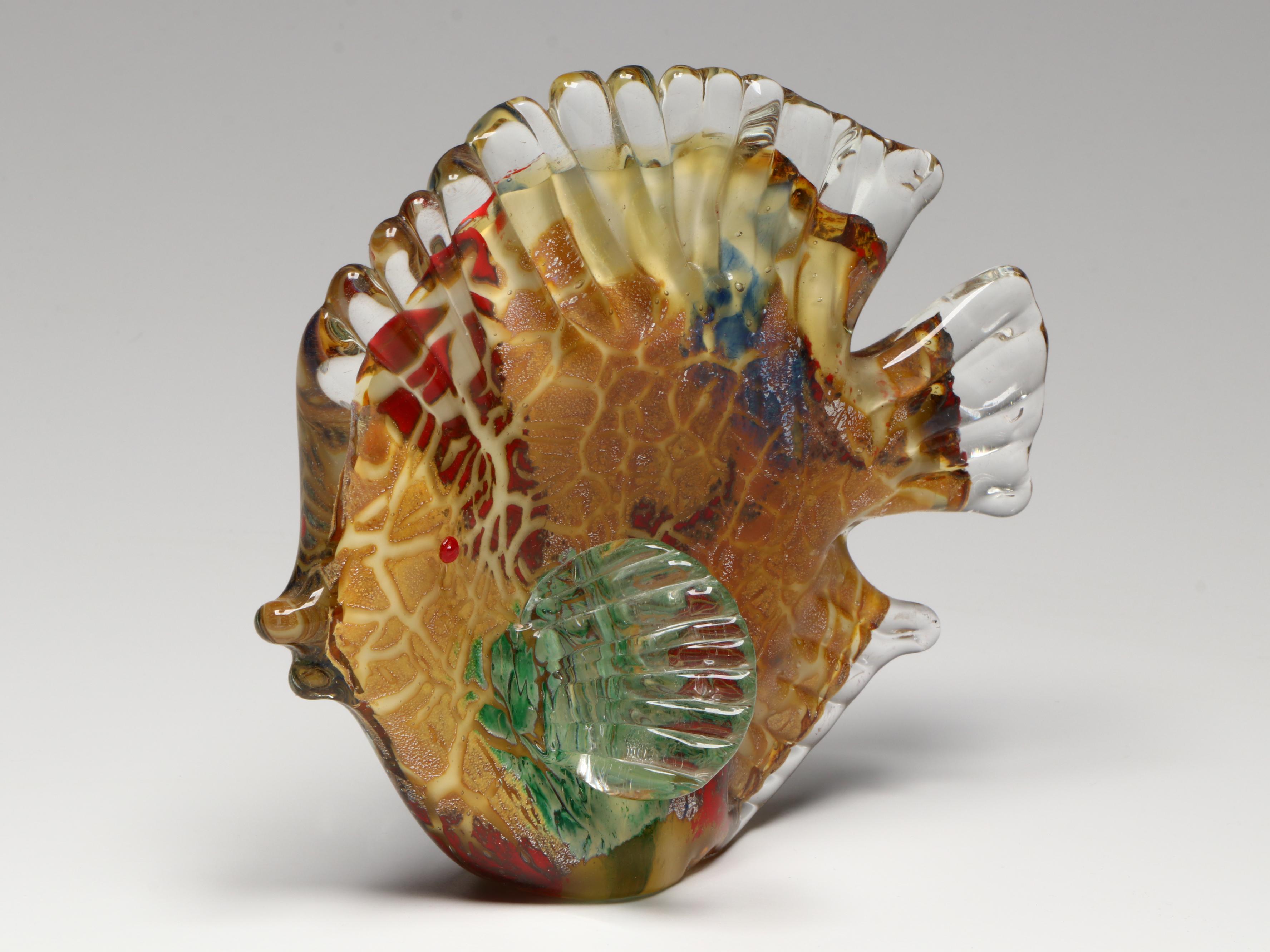 Pair of Dichroic Cased Art Glass Butterfly Fish Sculptures