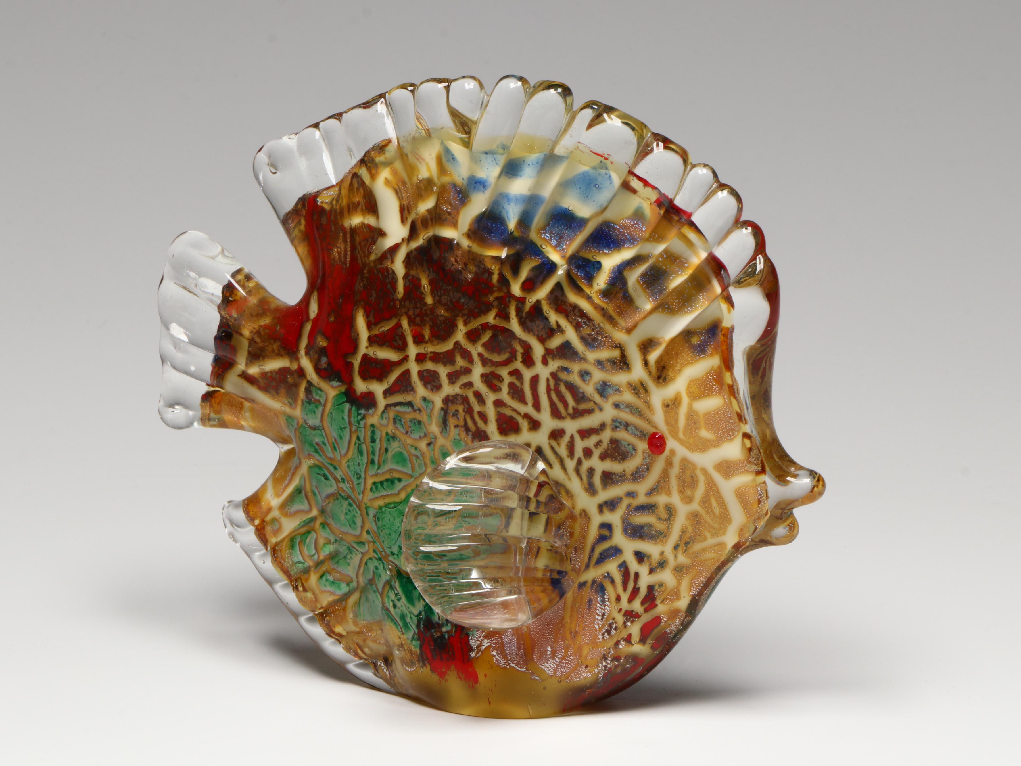 Pair of Dichroic Cased Art Glass Butterfly Fish Sculptures