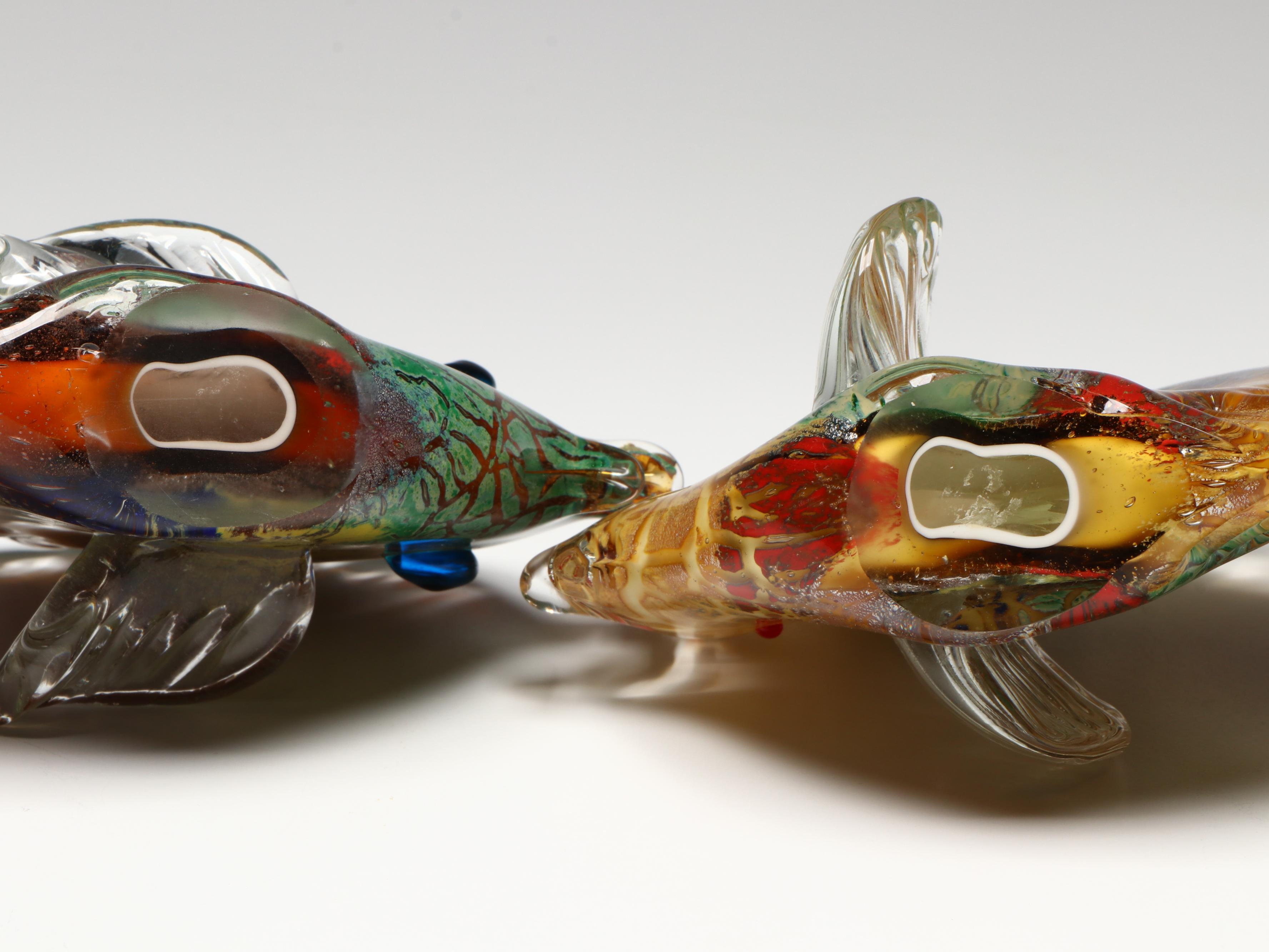 Pair of Dichroic Cased Art Glass Butterfly Fish Sculptures