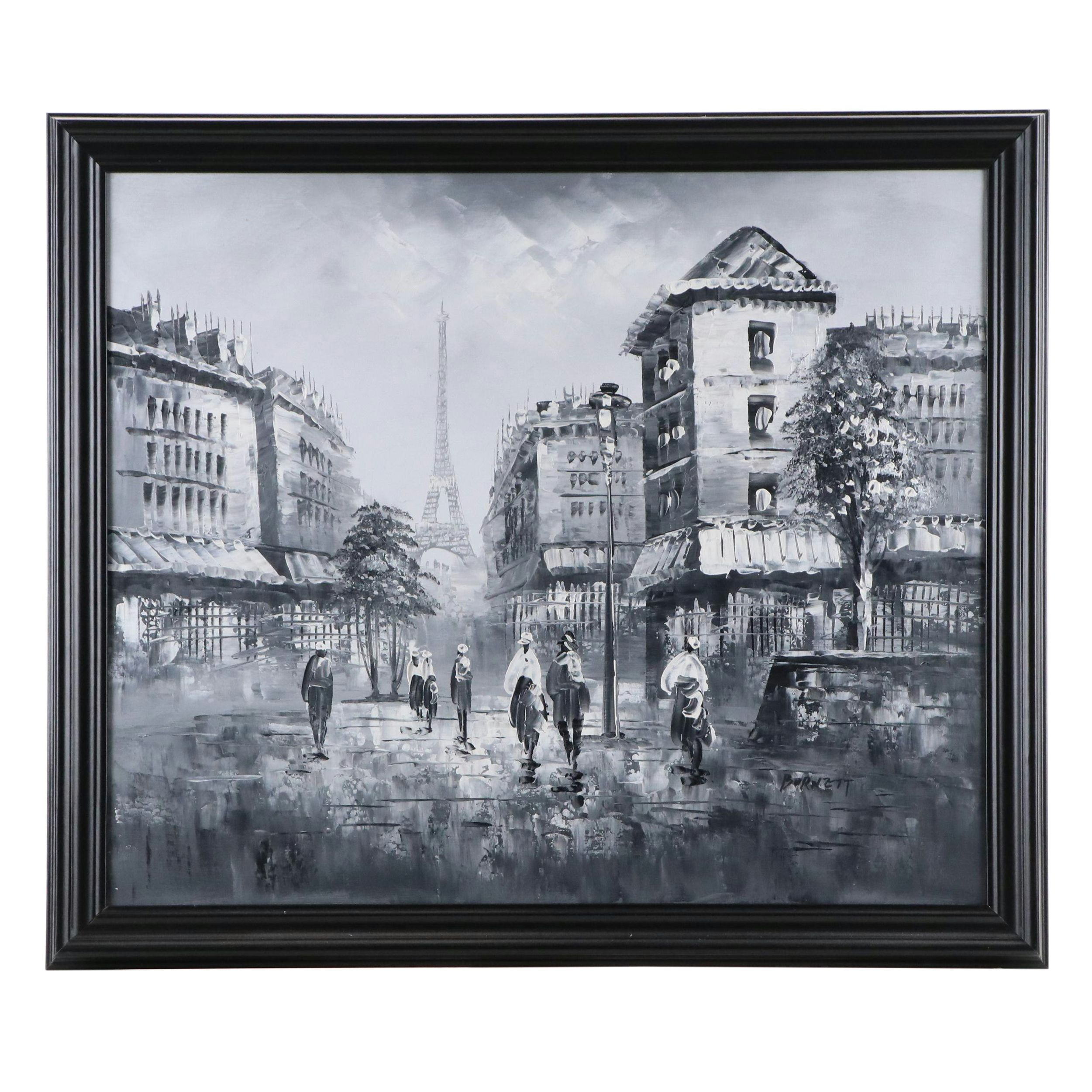 Black and White Parisian Acrylic Painting After Caroline Burnett, 21st Century