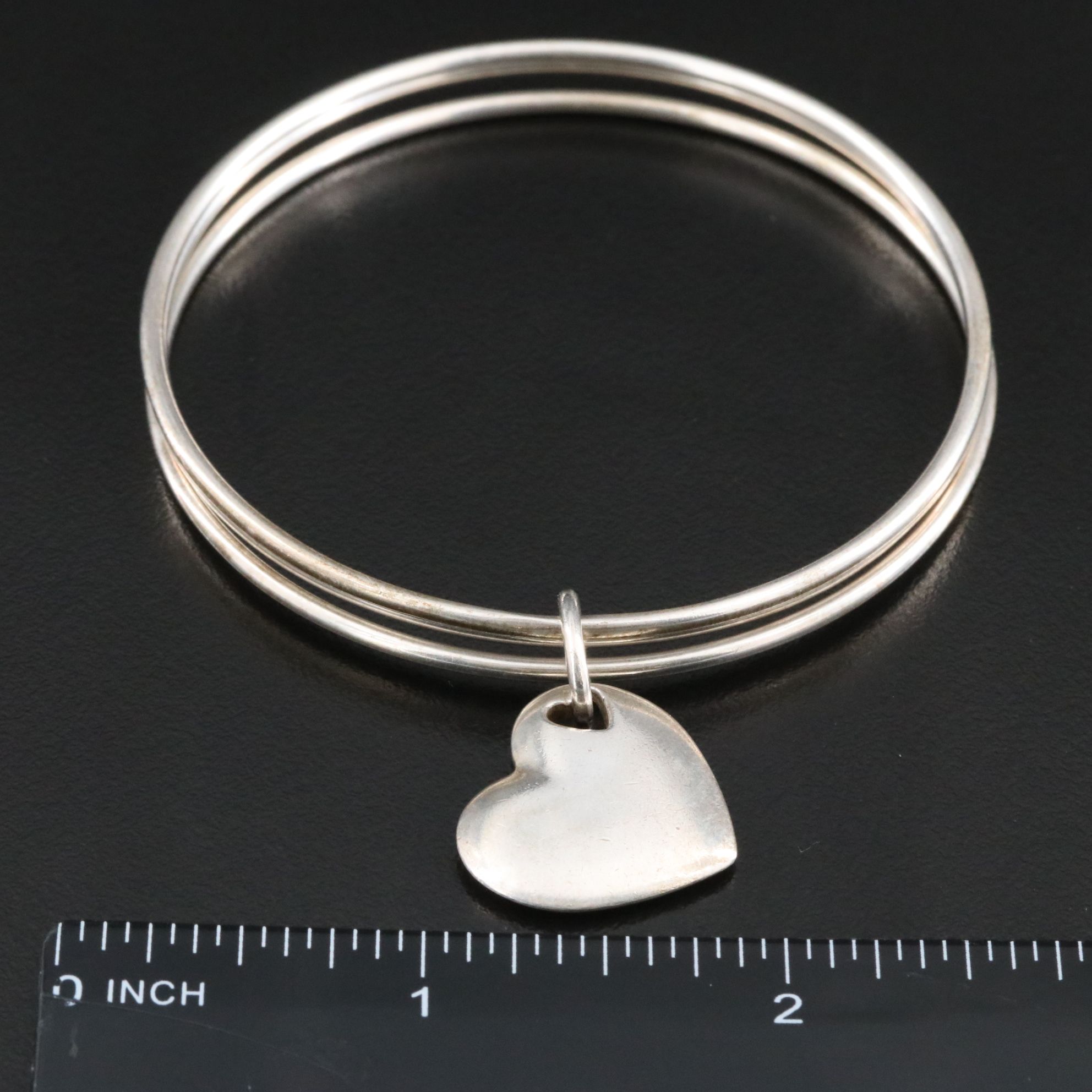 Tiffany & Co. Sterling Triple Wire Bangle with Stencil Heart Charm