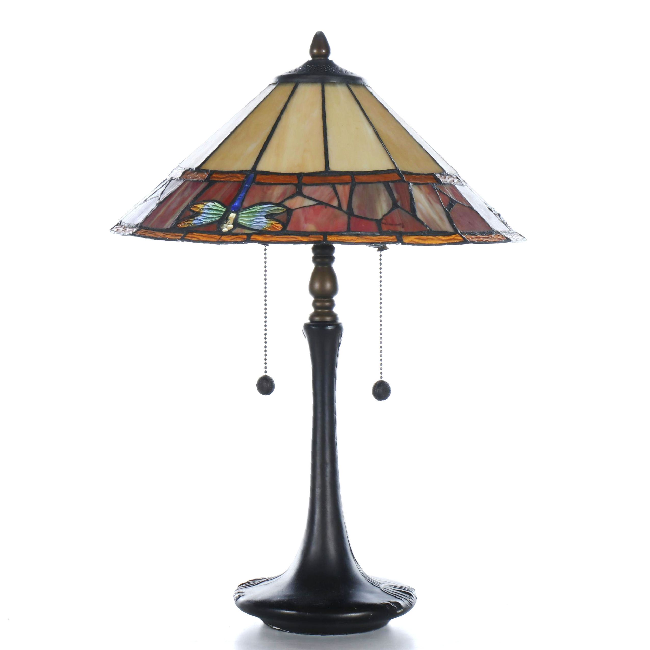 Art Nouveau Style Metal and Slag Glass Table Lamp