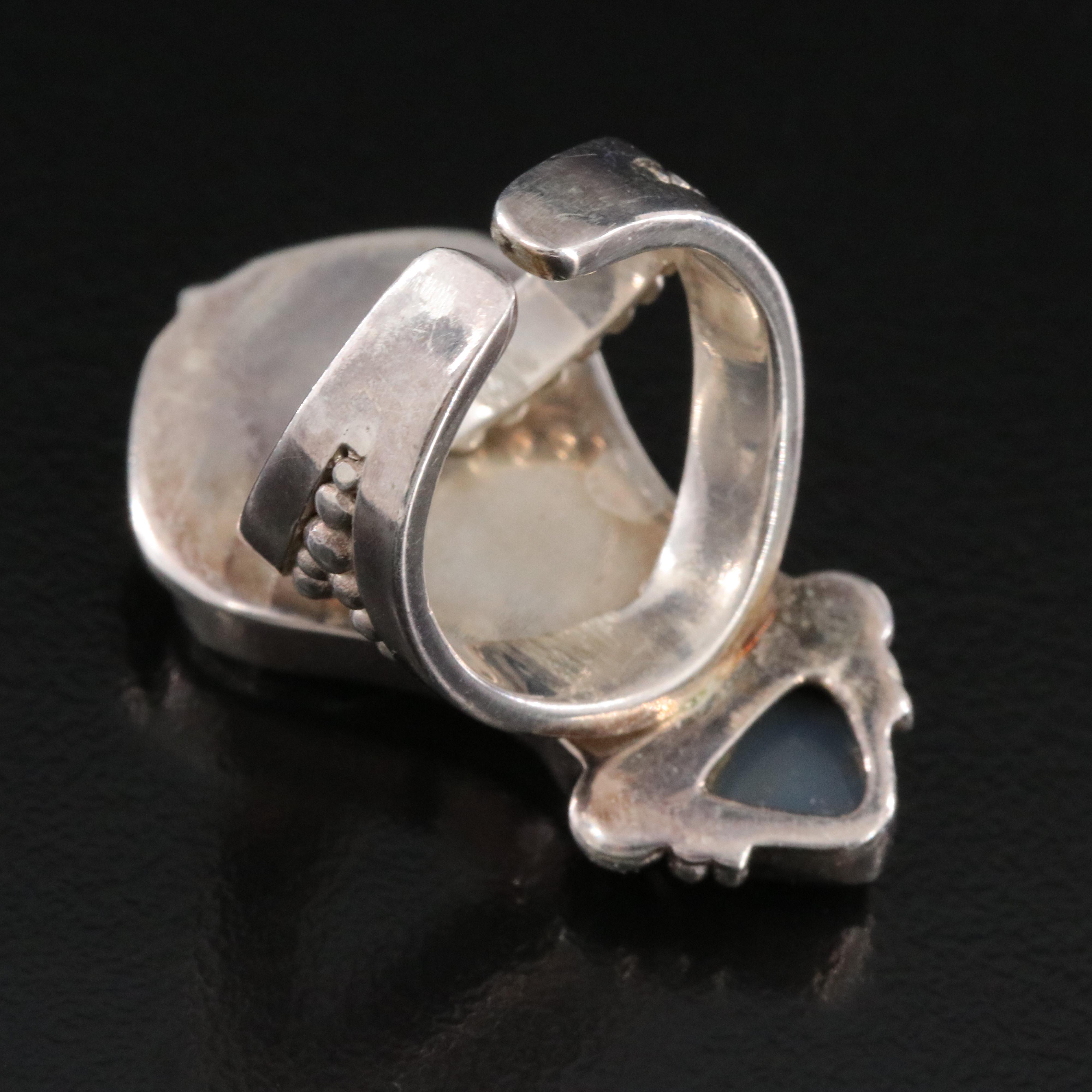 Sajen Sterling Carved Rock Crystal and Druzy Elephant Ring