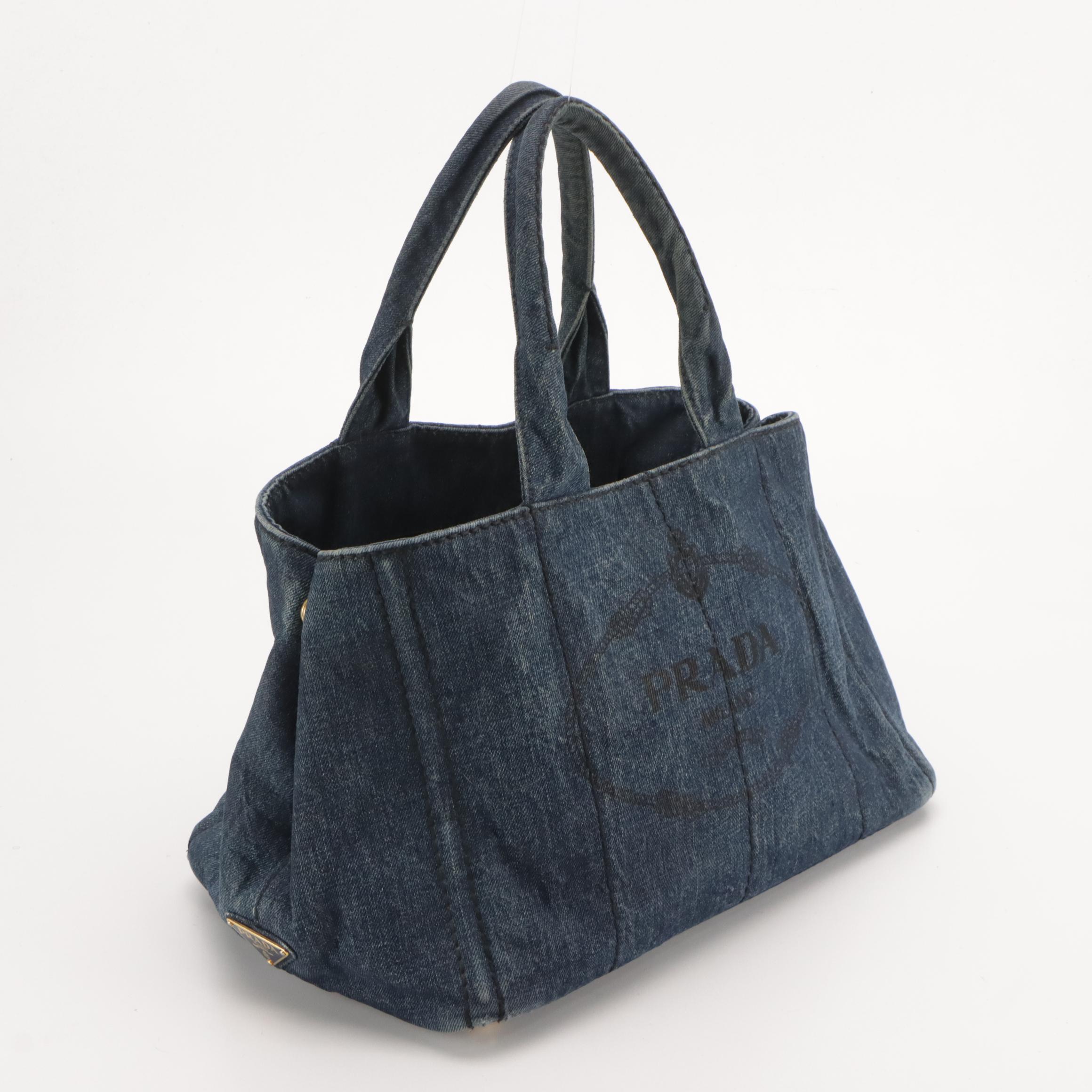 Prada Blue Canapa Logo Denim Tote