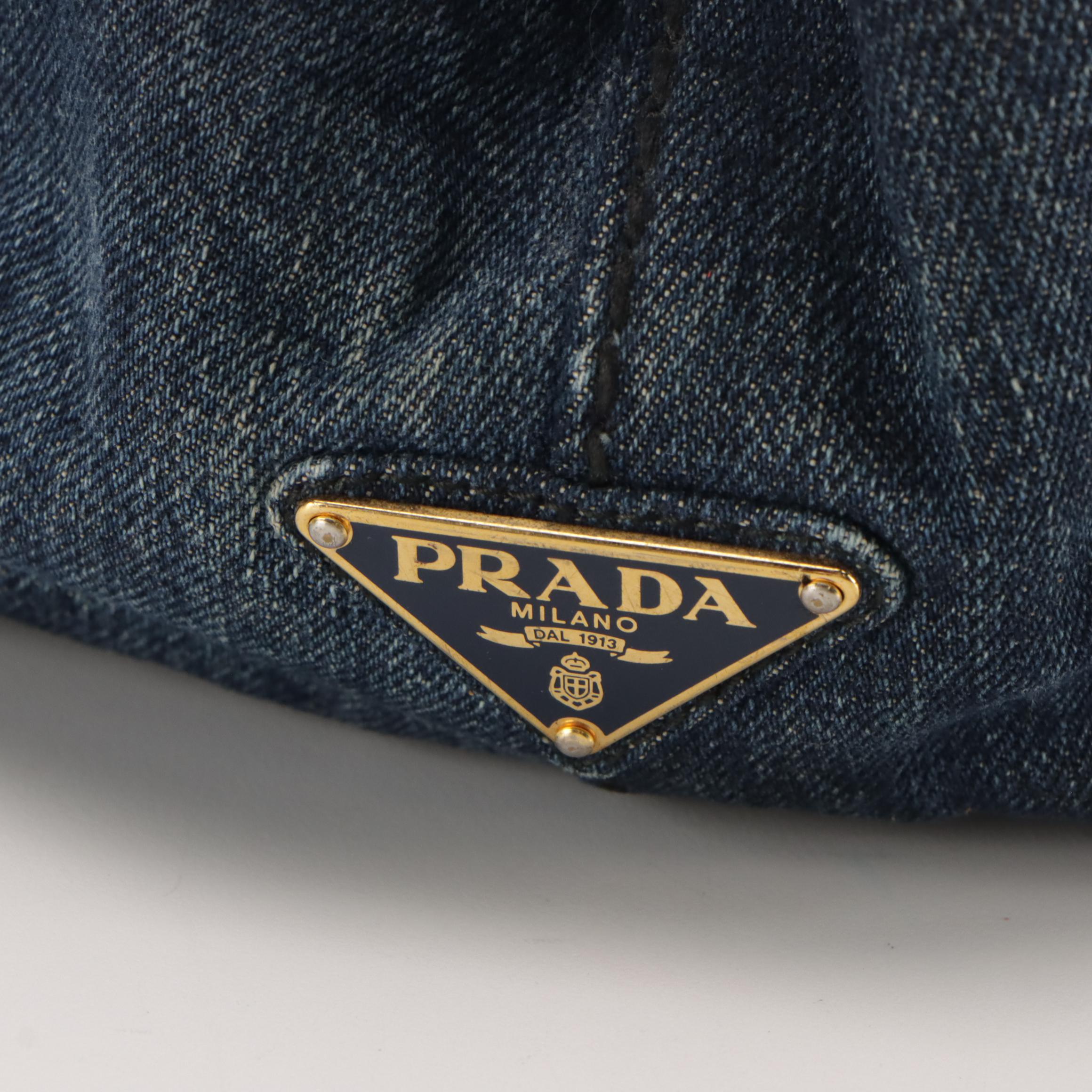 Prada Blue Canapa Logo Denim Tote