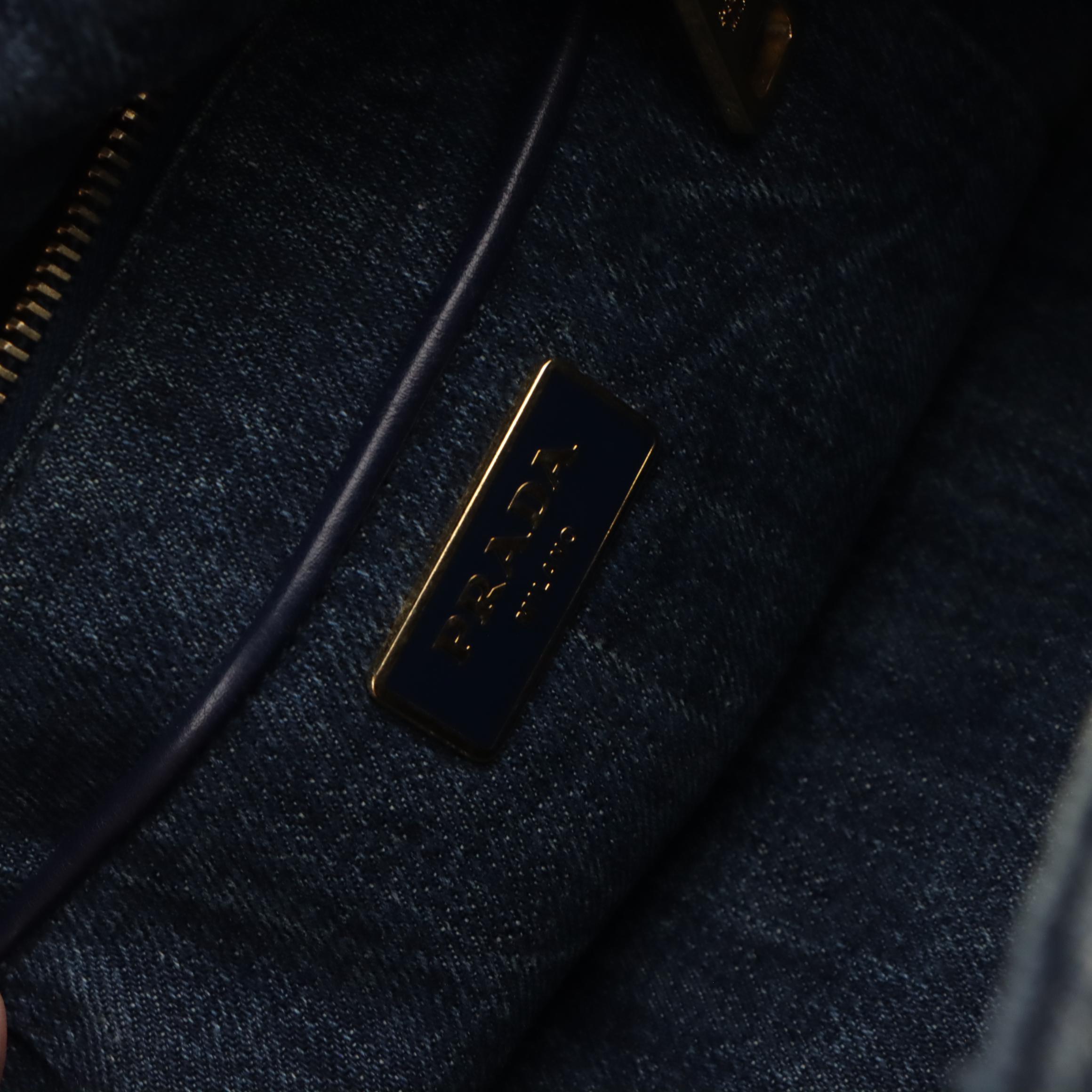 Prada Blue Canapa Logo Denim Tote