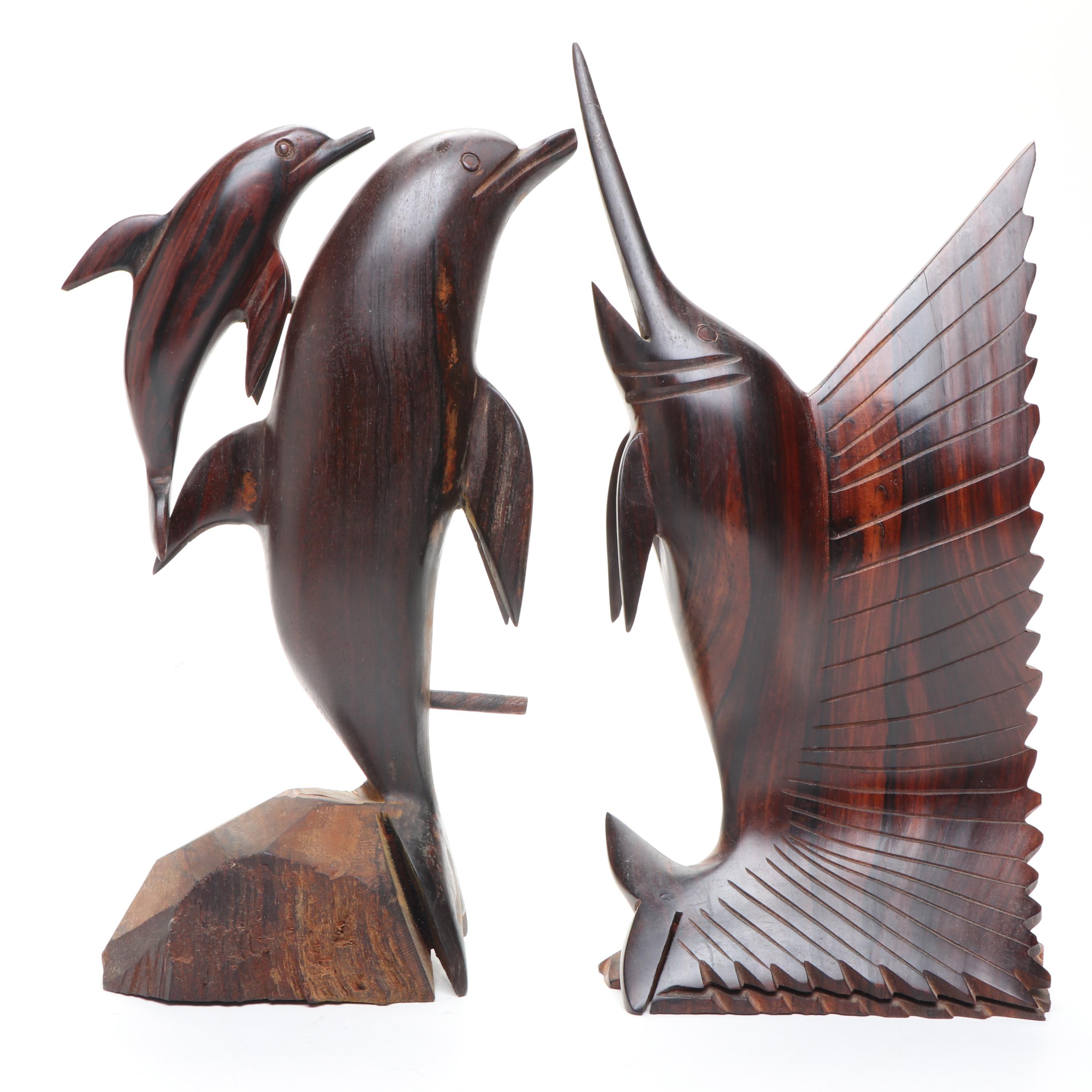Ironwood Hard-Carved Marine Mammals and Sea Birds