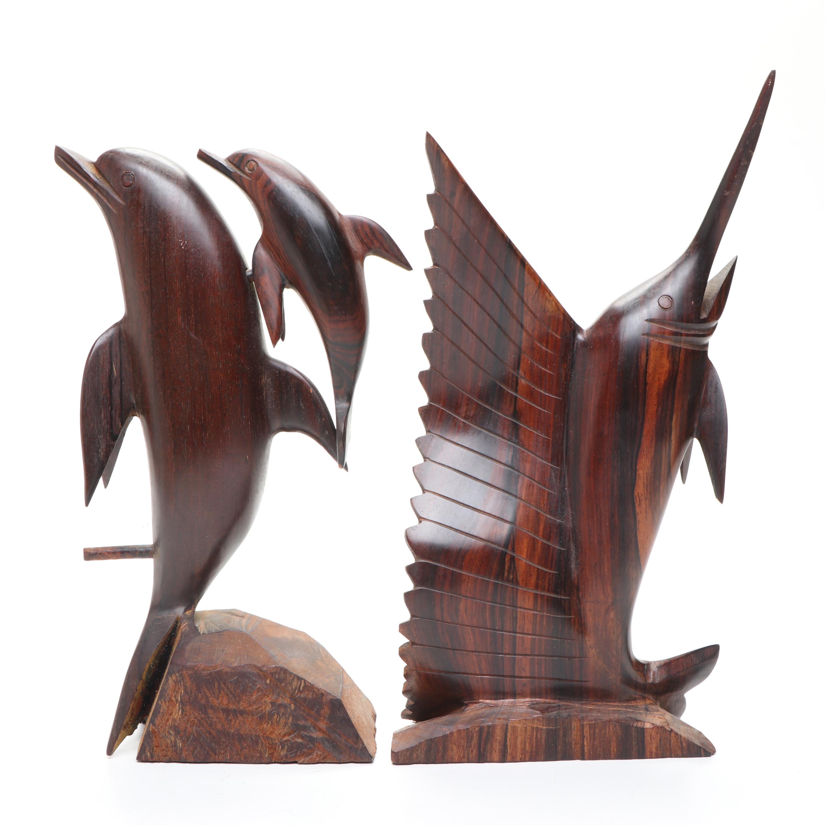 Ironwood Hard-Carved Marine Mammals and Sea Birds
