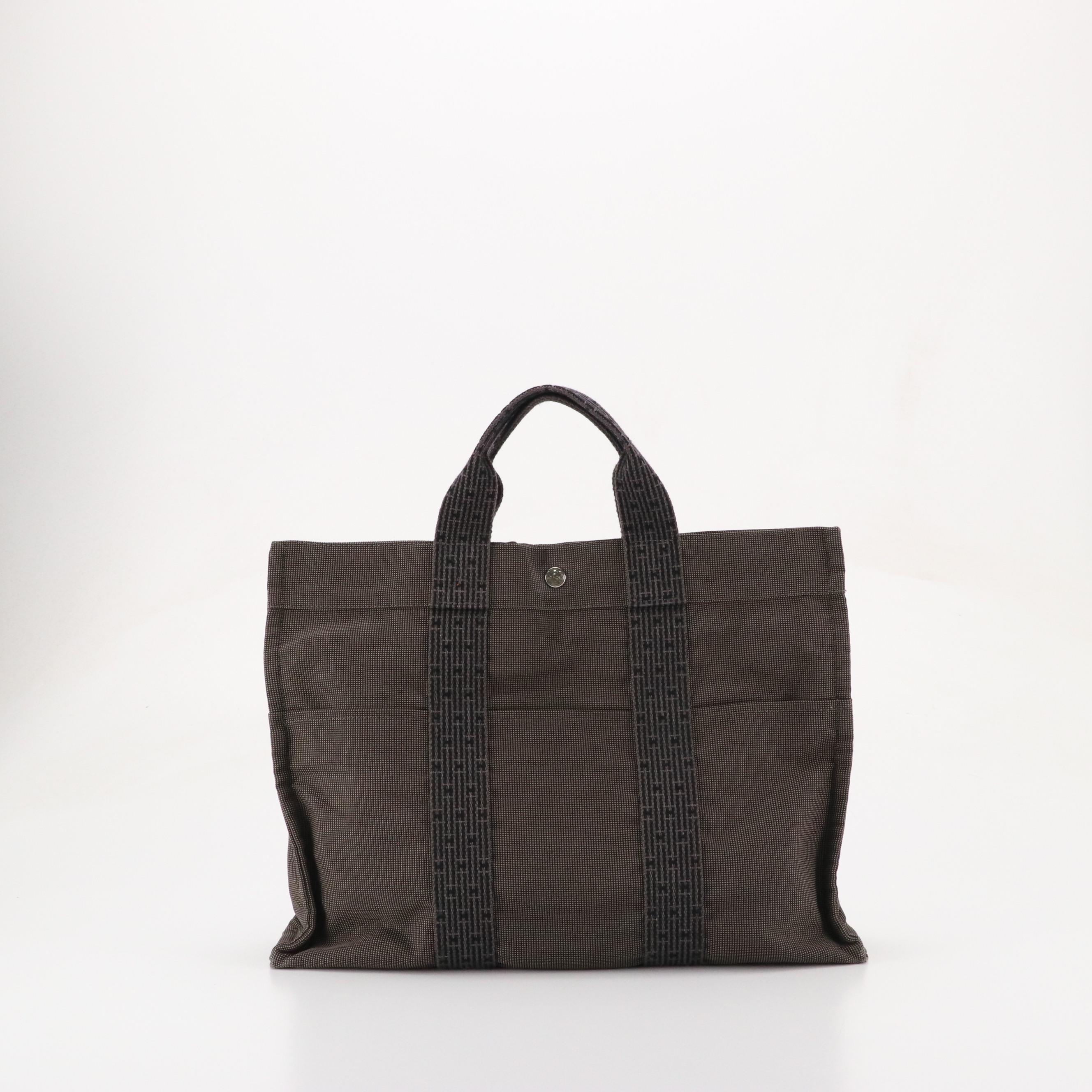Hermès Toile Canvas Herline MM Tote in Black/Grey