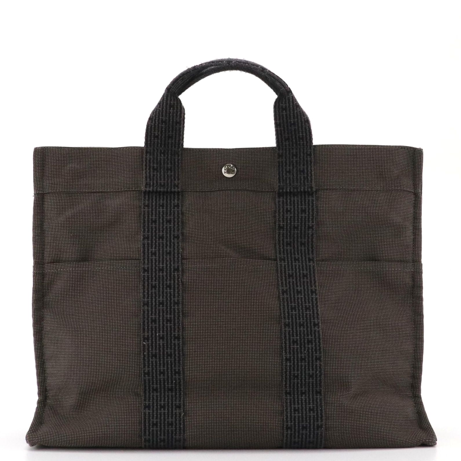 Hermès Toile Canvas Herline MM Tote in Black/Grey
