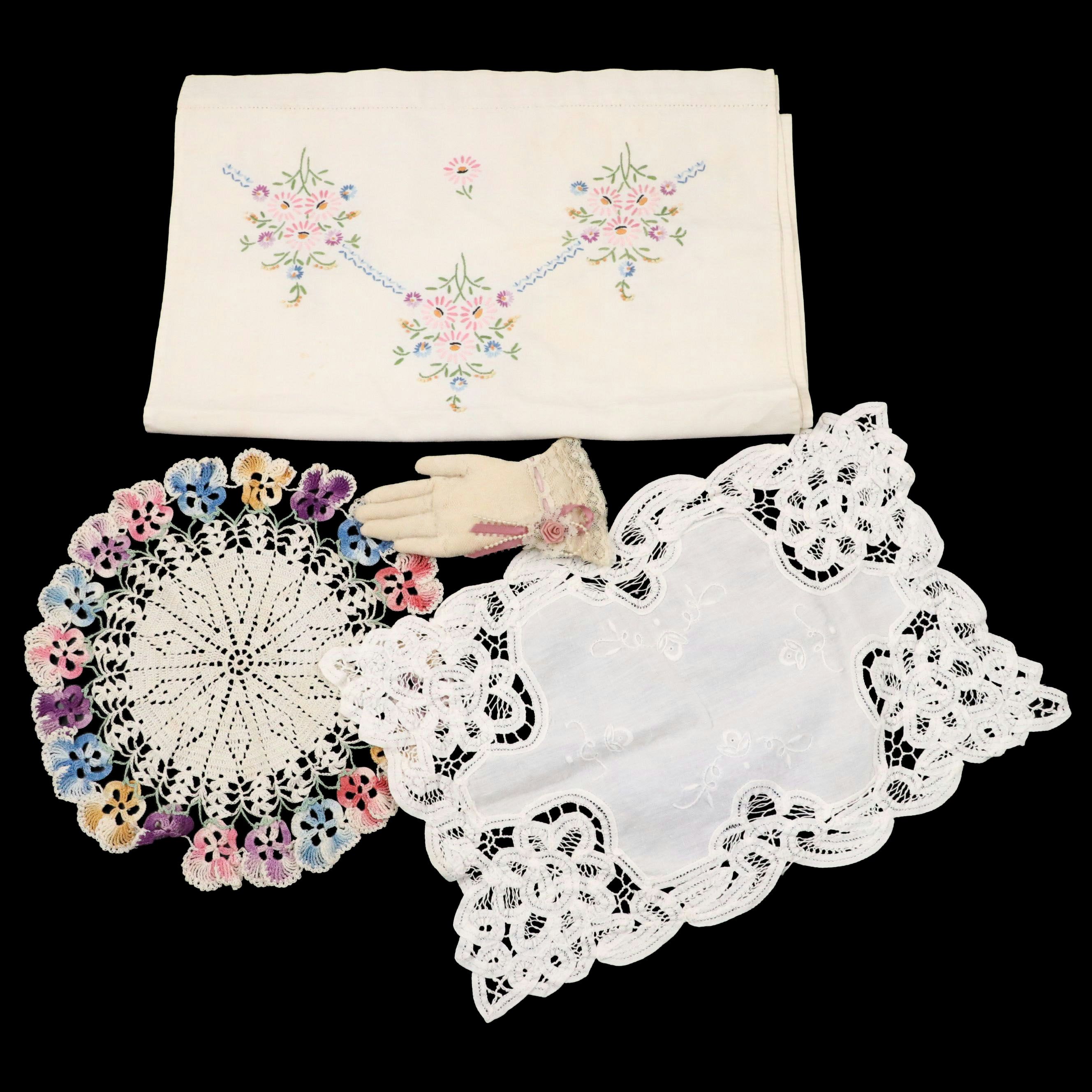 Embroidered Floral Tablecloth and More Decorative Textiles