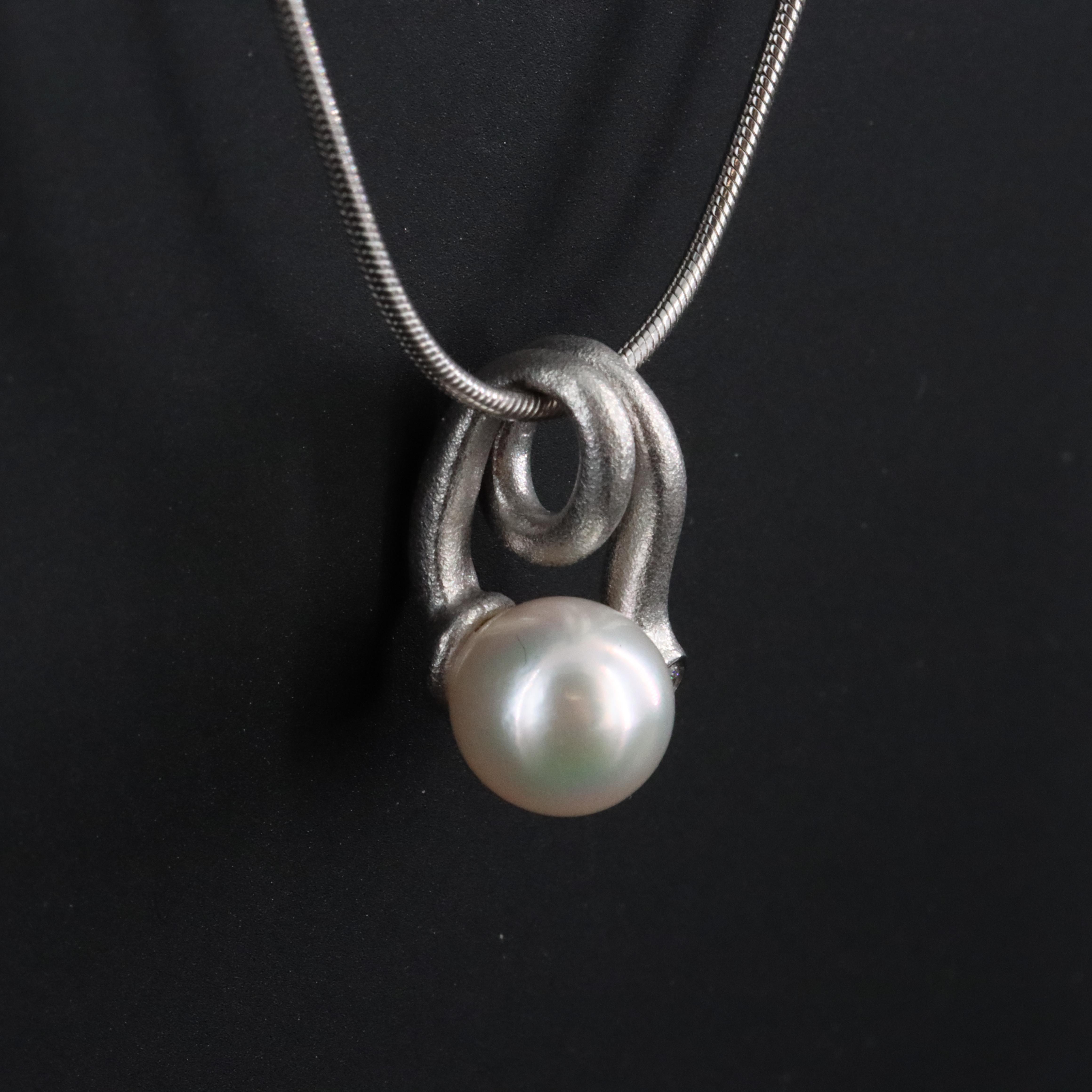 14K Pearl and Diamond Pendant Necklace