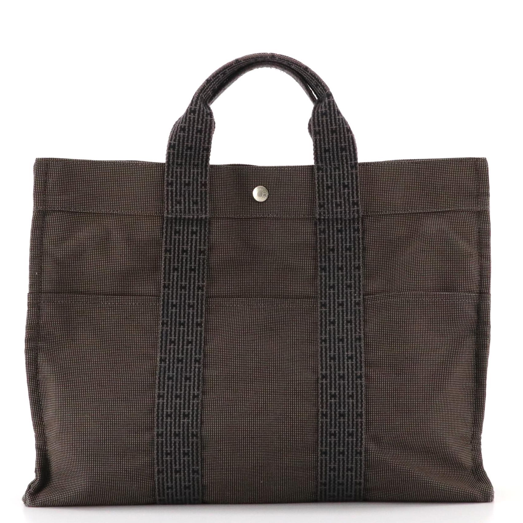 Hermès Toile Canvas Herline MM Tote in Black/Grey