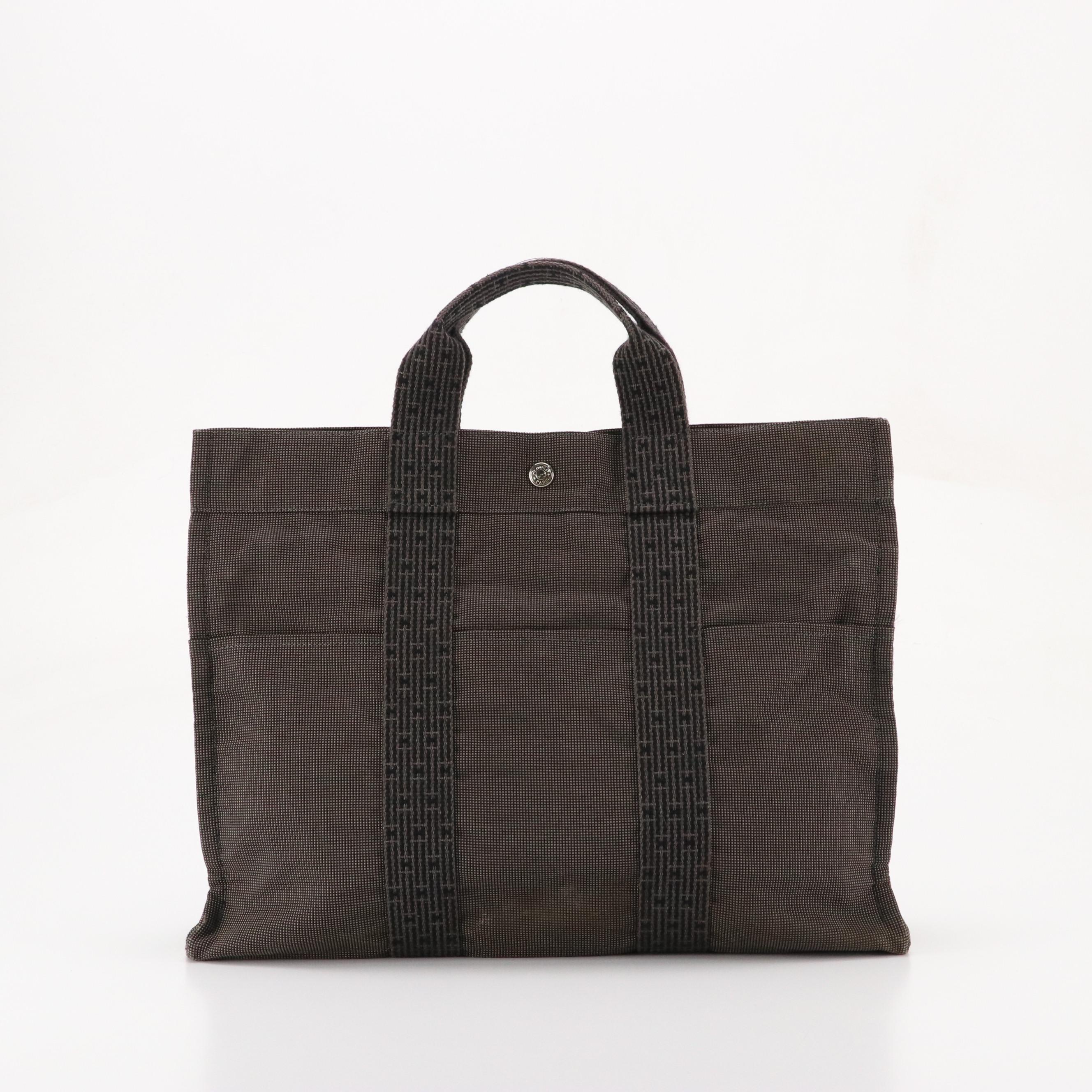 Hermès Toile Canvas Herline MM Tote in Black/Grey