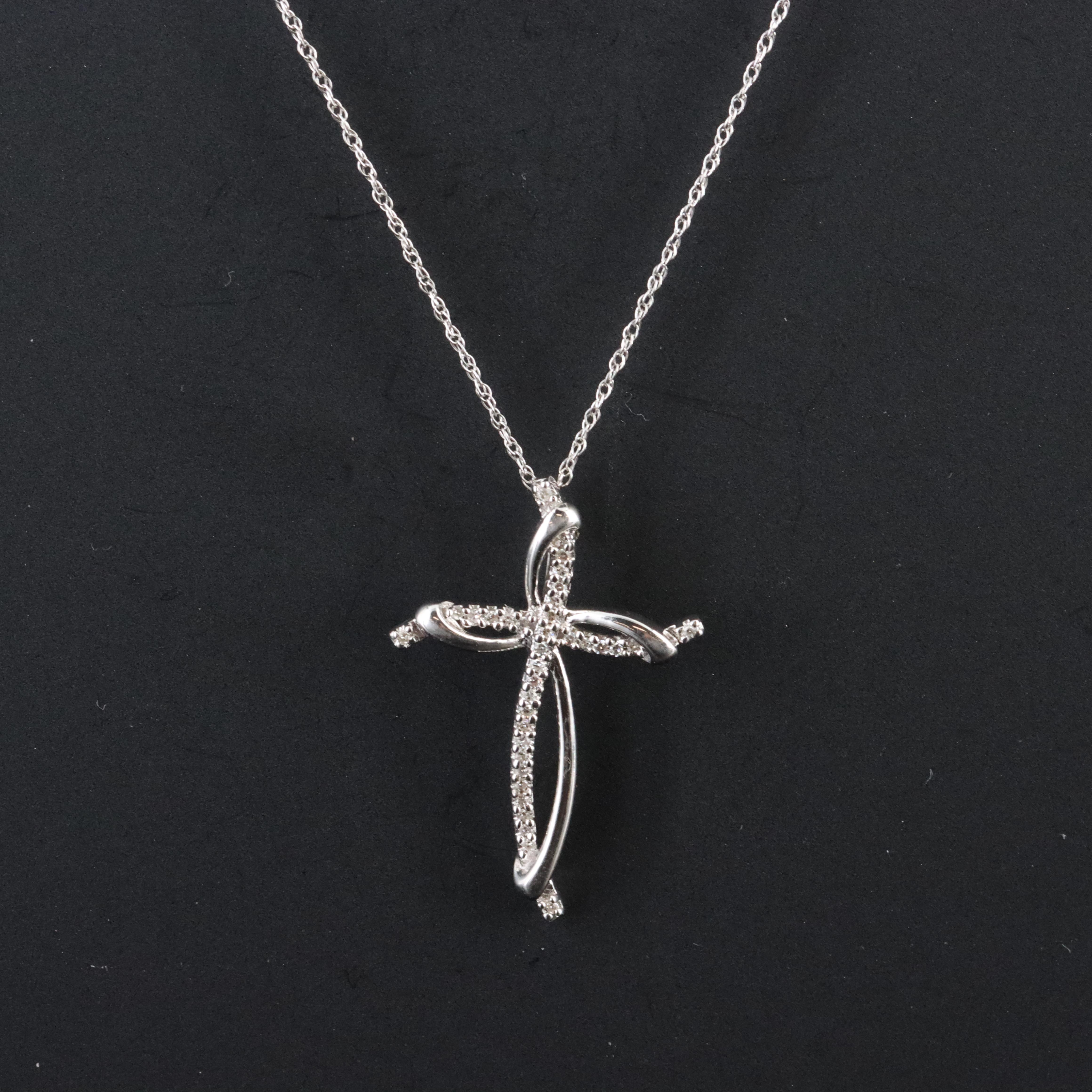 Sterling and Diamond Cross Pendant Necklace