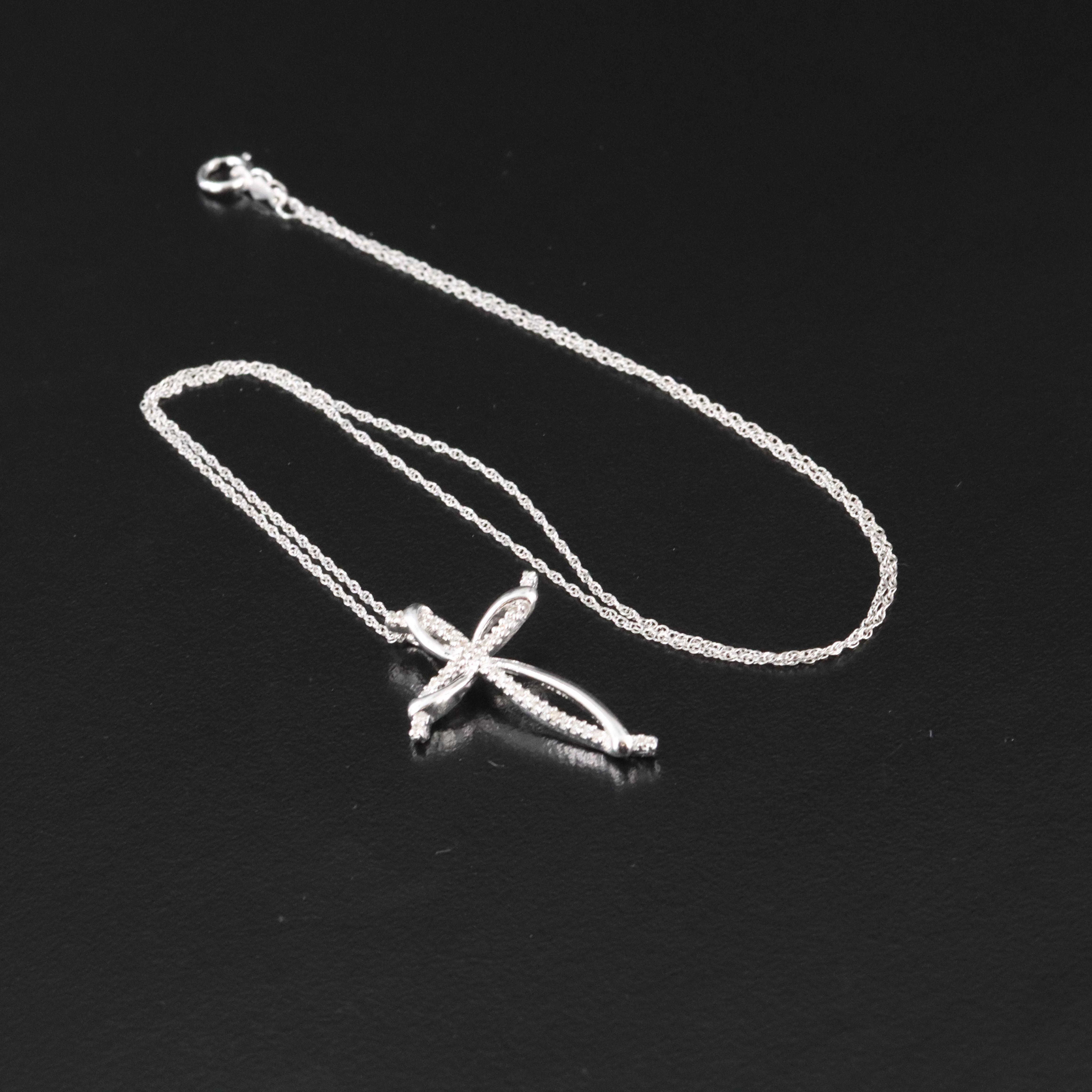 Sterling and Diamond Cross Pendant Necklace