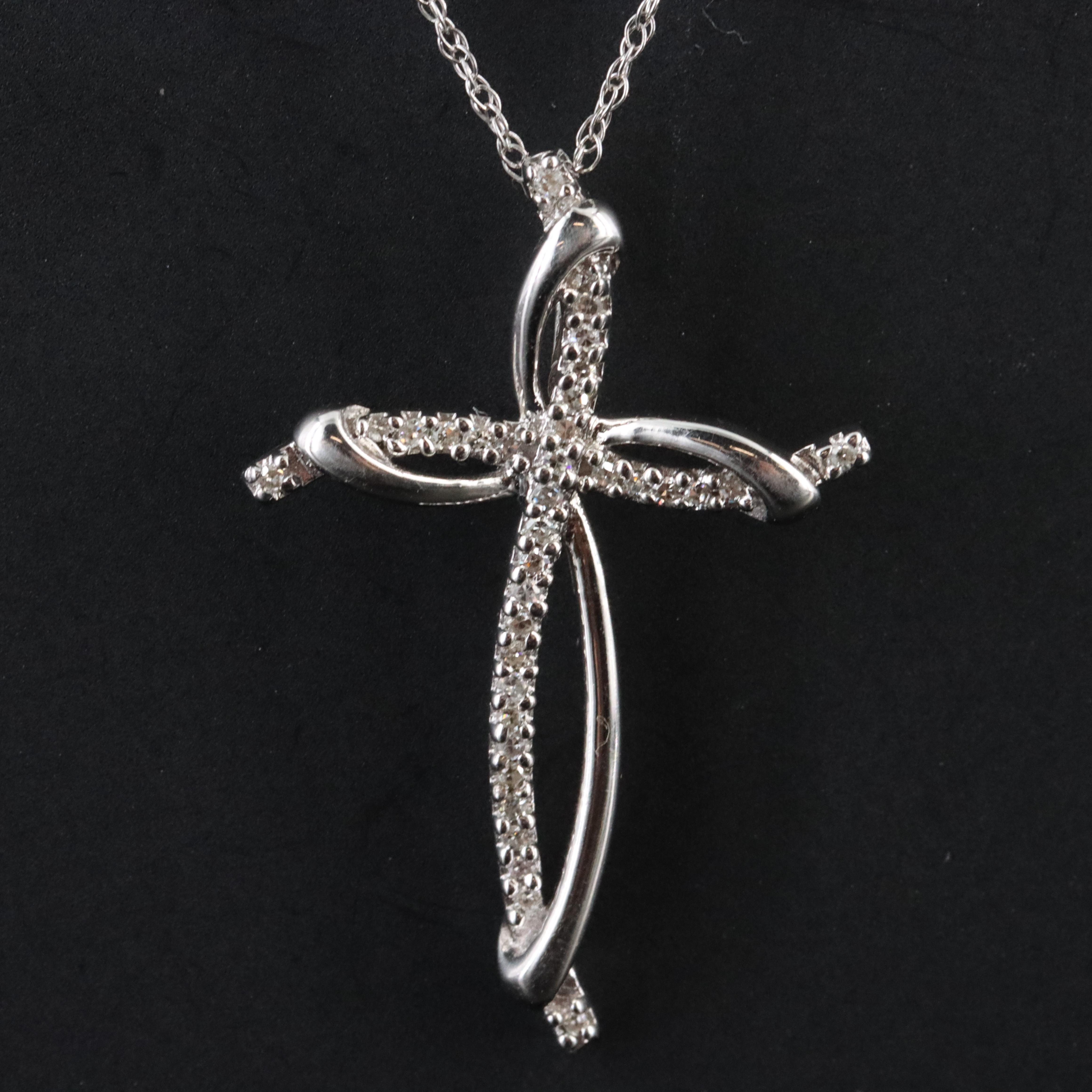 Sterling and Diamond Cross Pendant Necklace