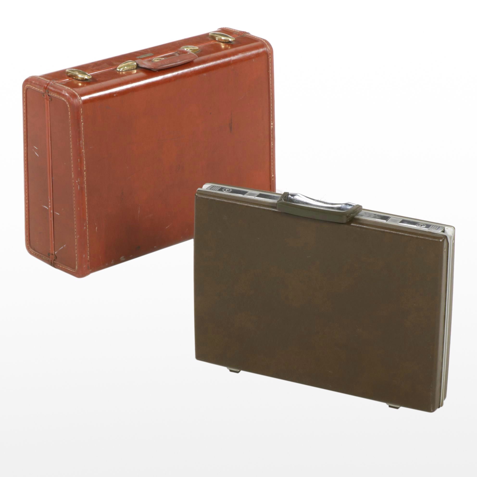 Samsonite Leather Luggage Bag and Samsonite Briefcase, Mid to Late 20th Century
