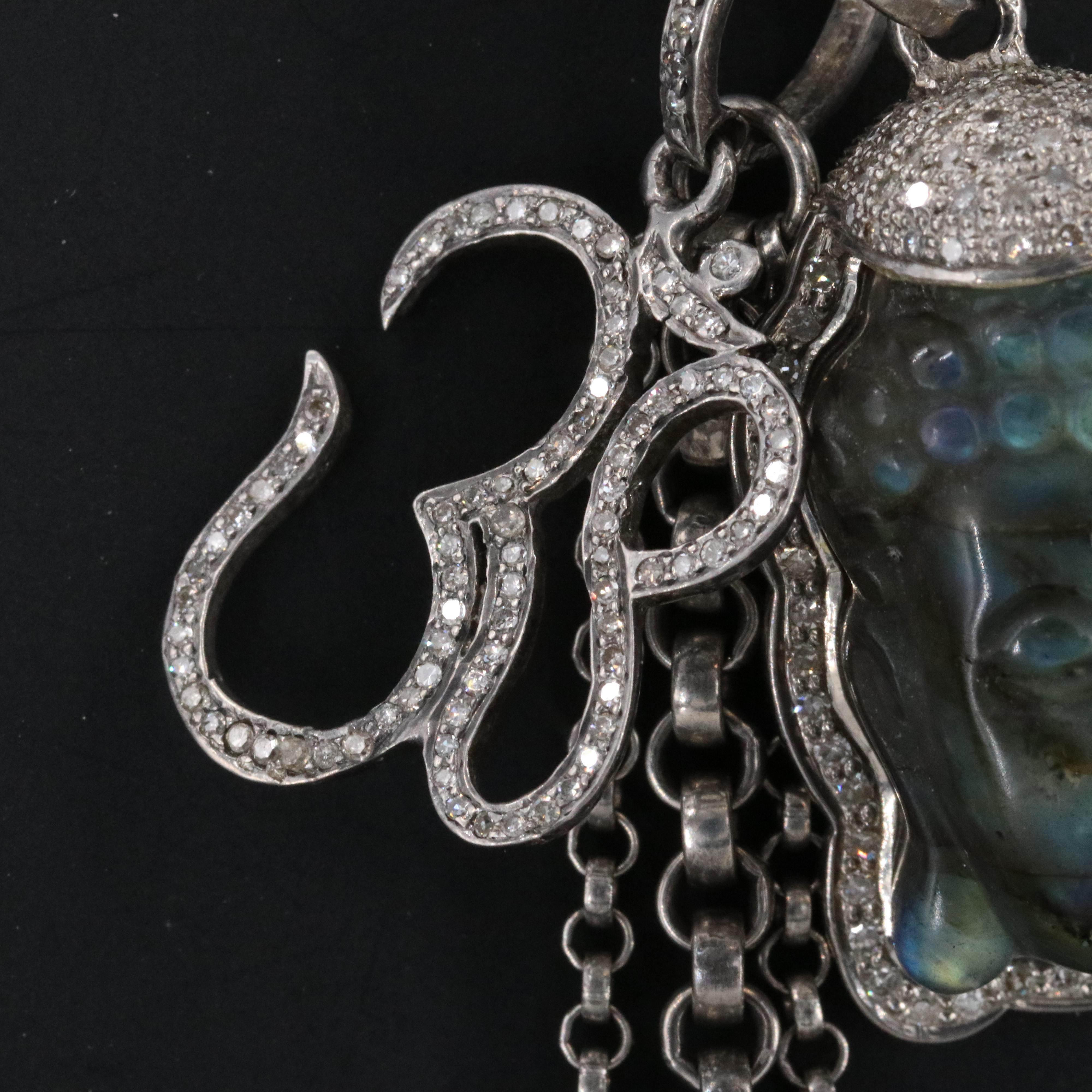 Sterling Labradorite and Diamond Buddha Om Necklace Attributed to Sheryl Lowe