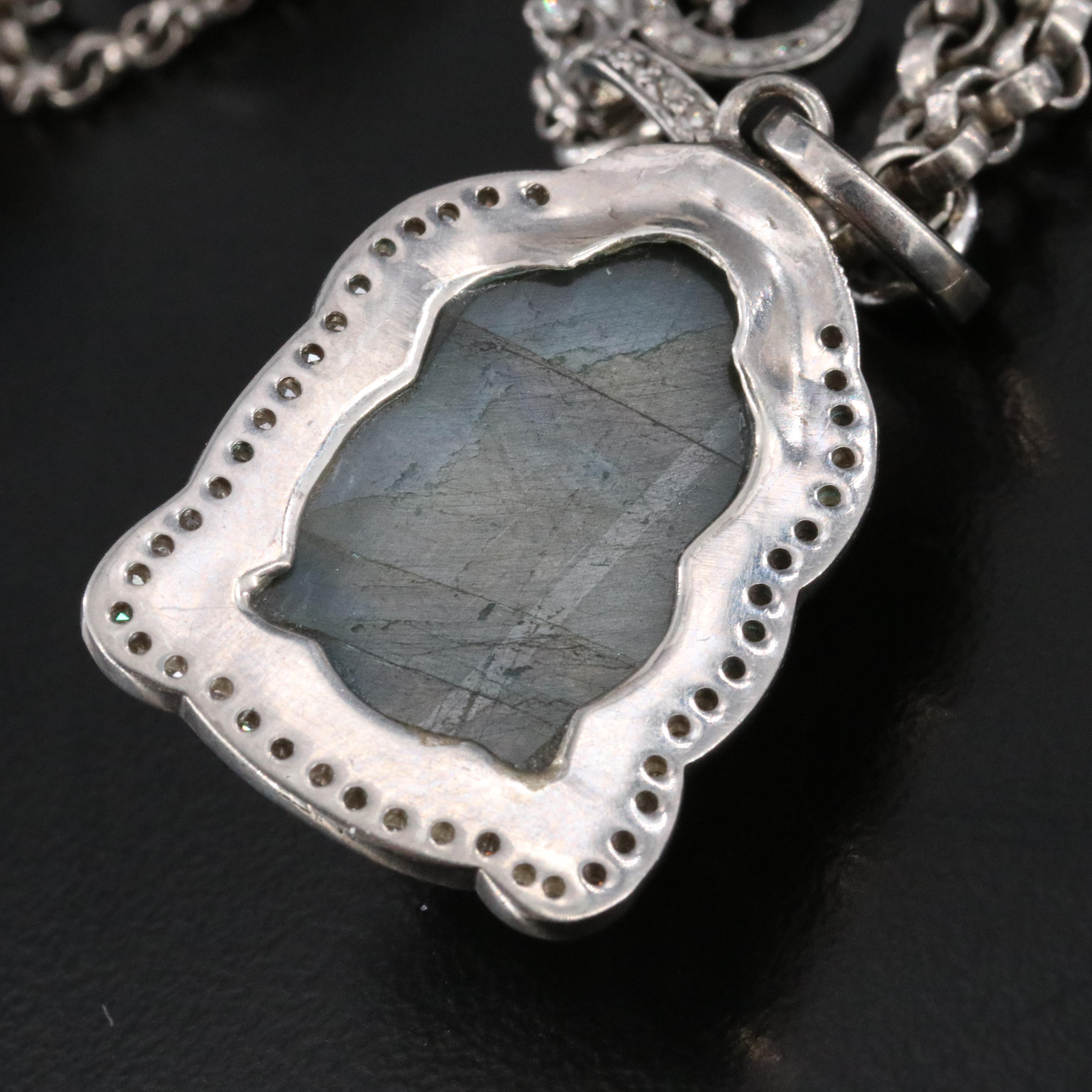 Sterling Labradorite and Diamond Buddha Om Necklace Attributed to Sheryl Lowe