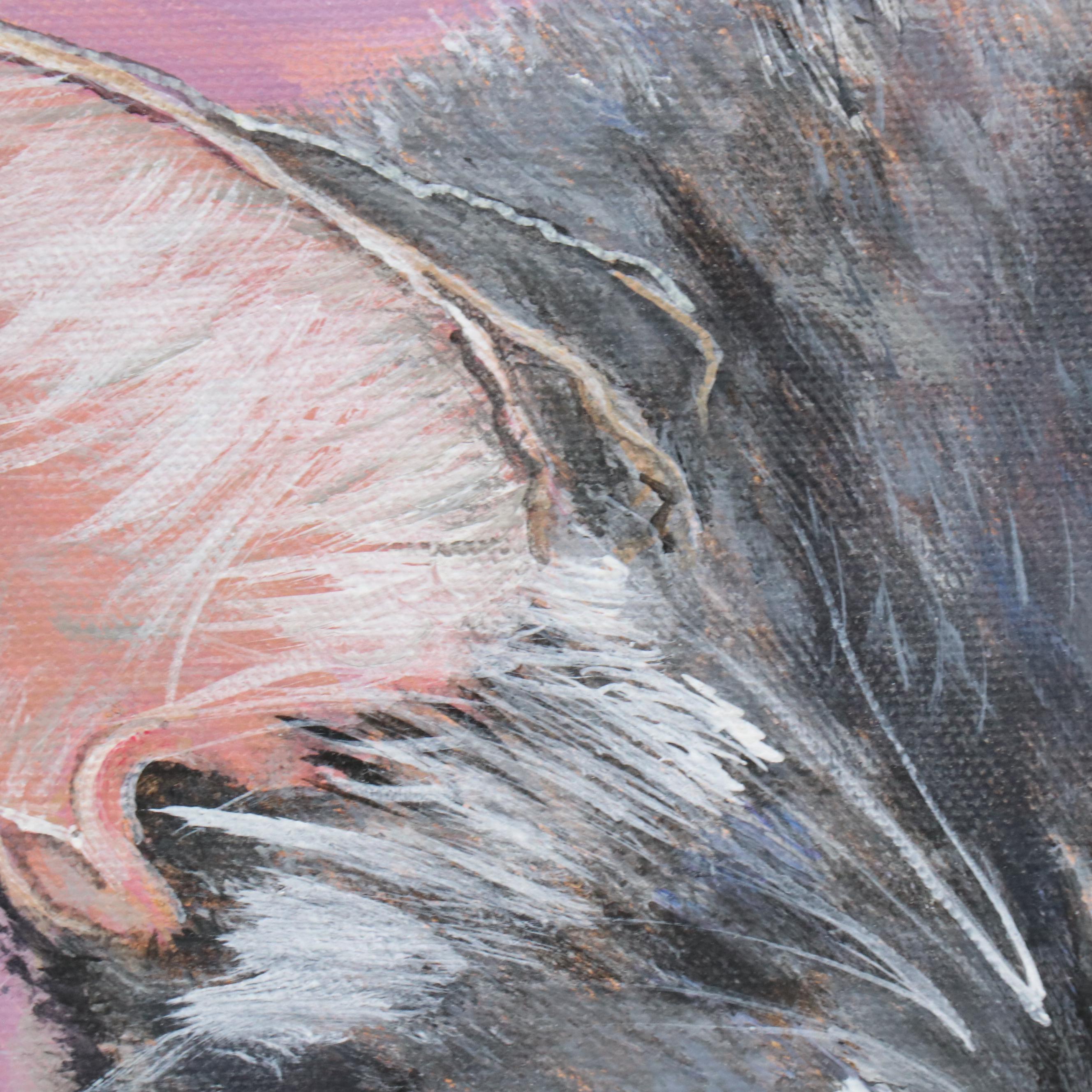 Sue Ervin Acrylic Portrait Painting of Grey Cat, 21st Century