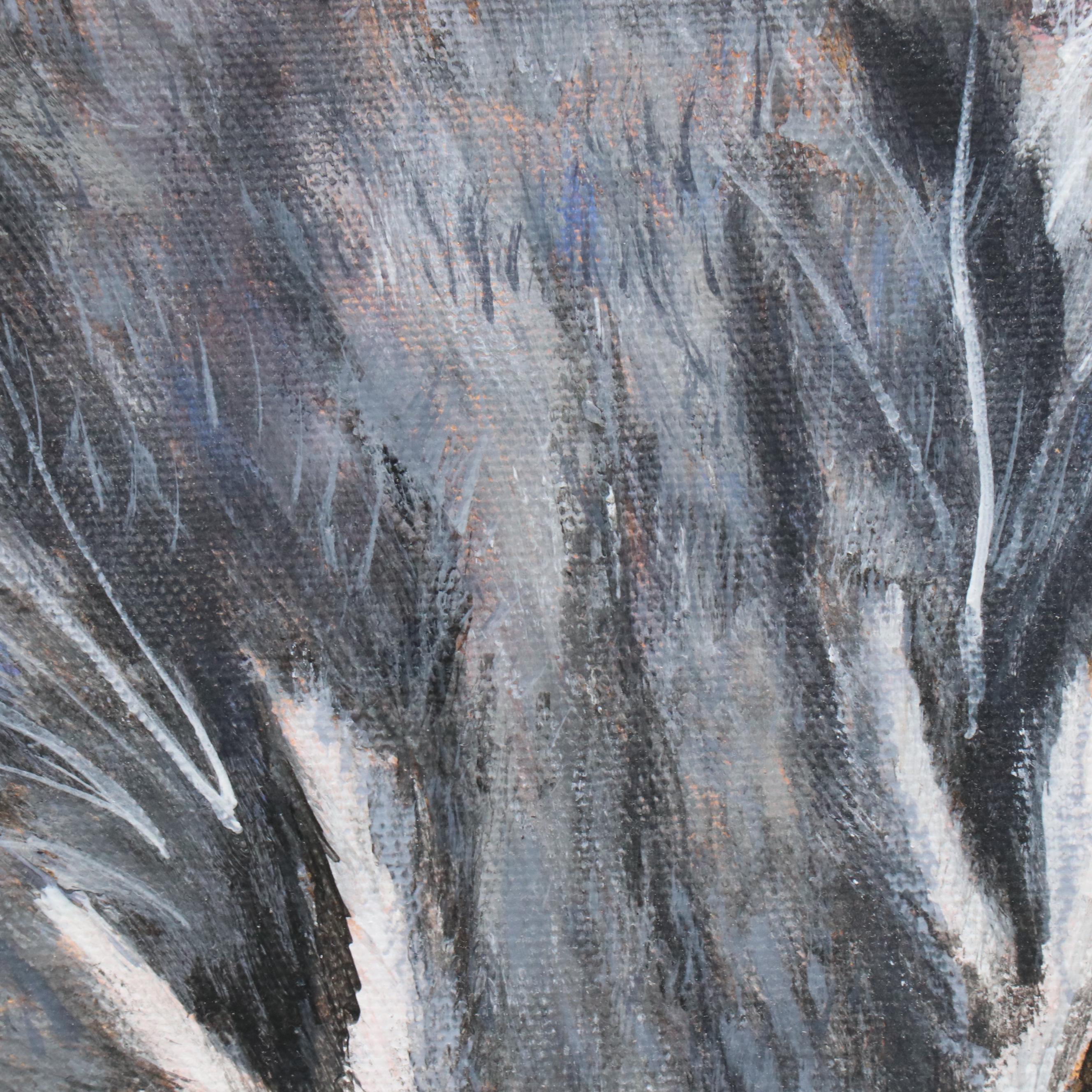 Sue Ervin Acrylic Portrait Painting of Grey Cat, 21st Century