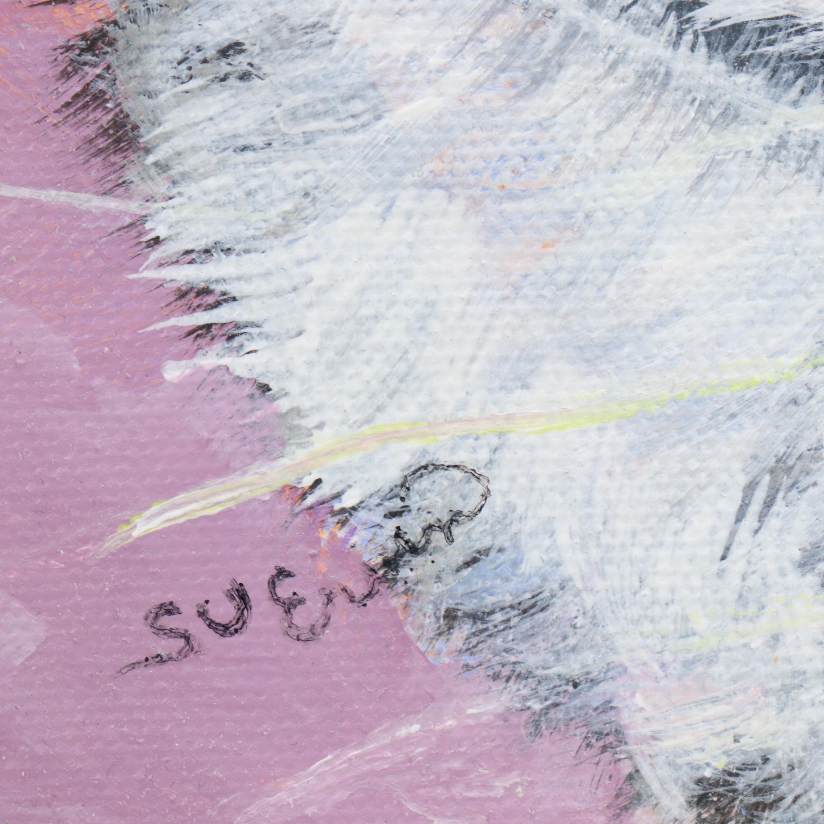 Sue Ervin Acrylic Portrait Painting of Grey Cat, 21st Century