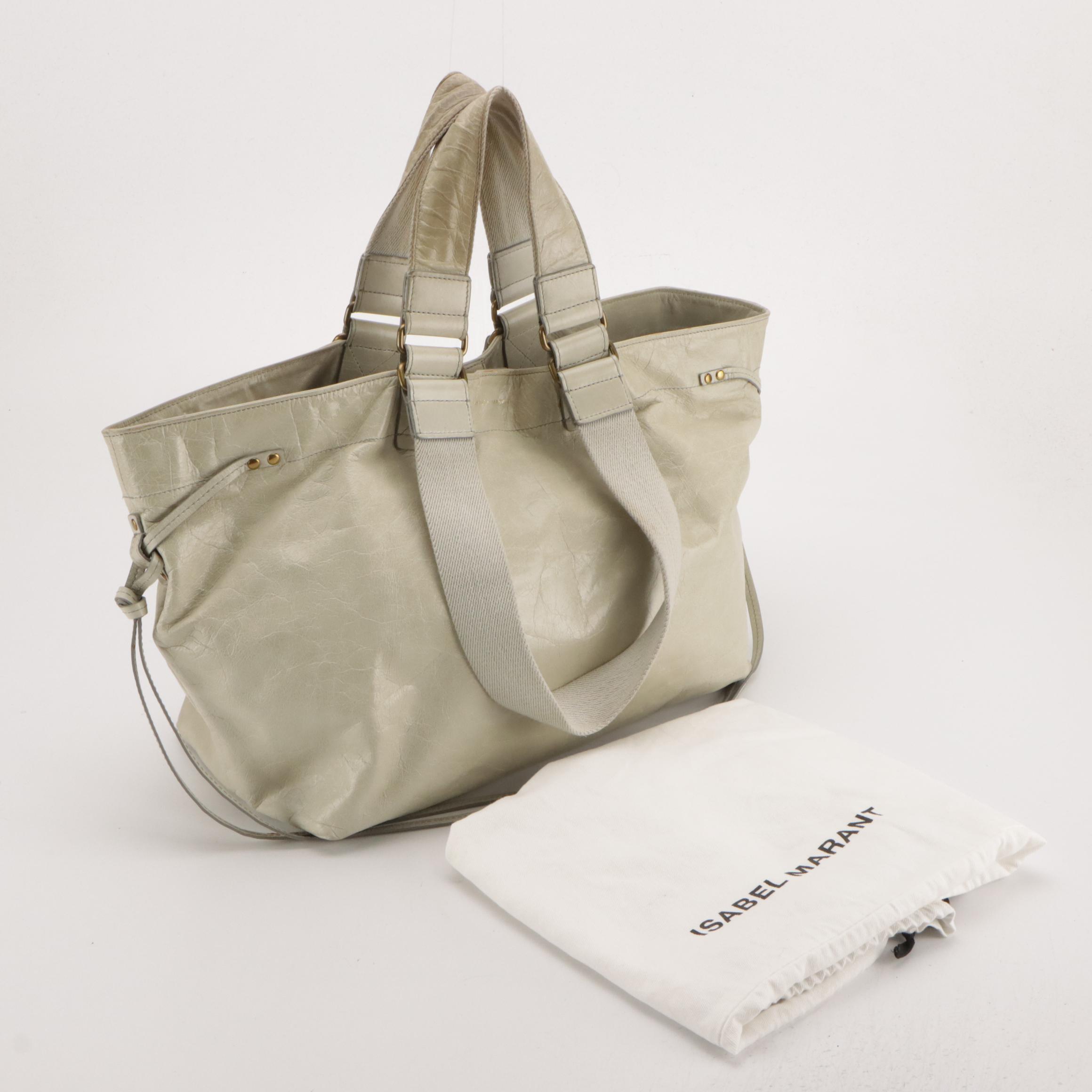 Isabel Marant Slouchy Two-Way Tote in Shiny Faded Mint Green Calfskin Leather