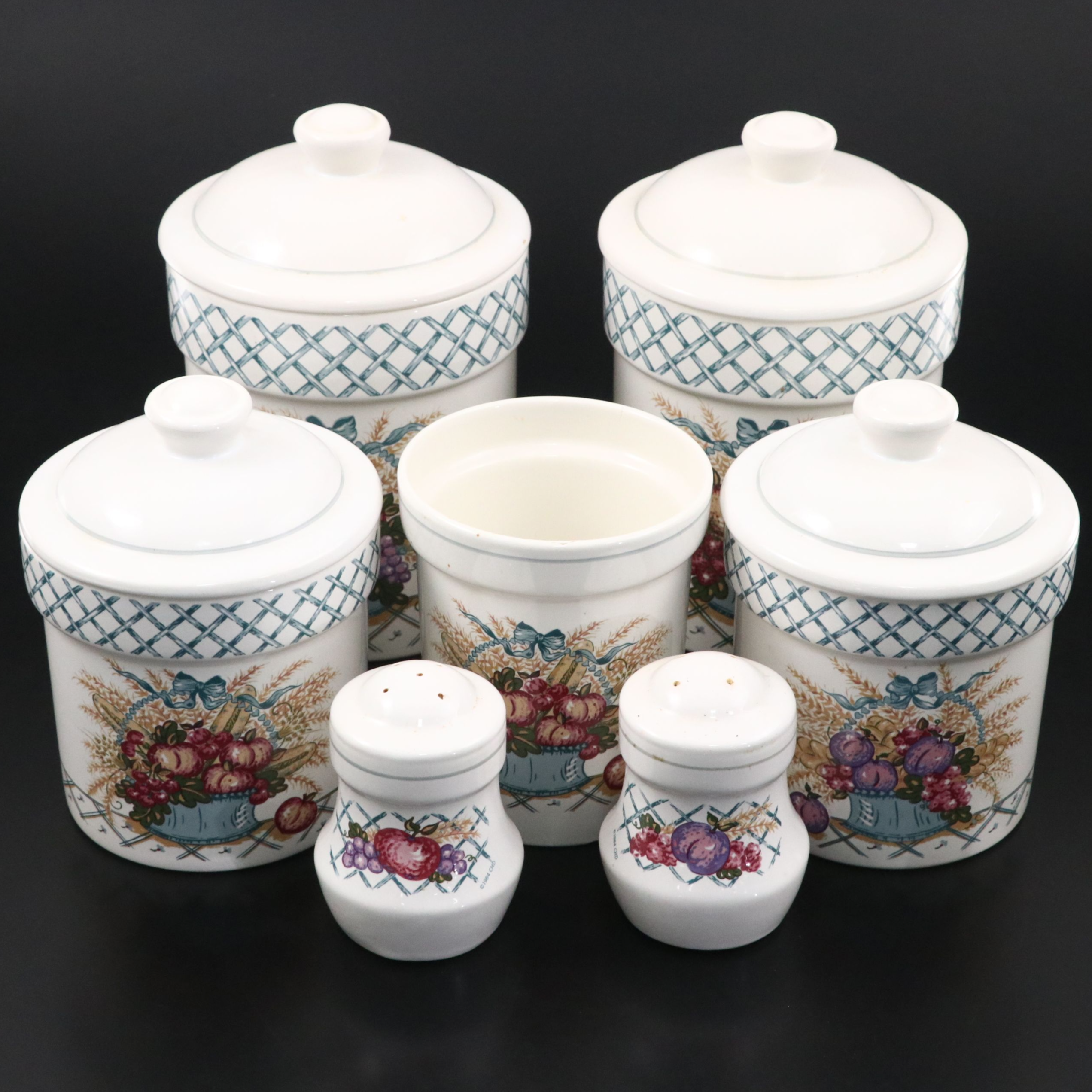 Ceramic Canister Set with Utensil Holder and Salt and Pepper Shakers