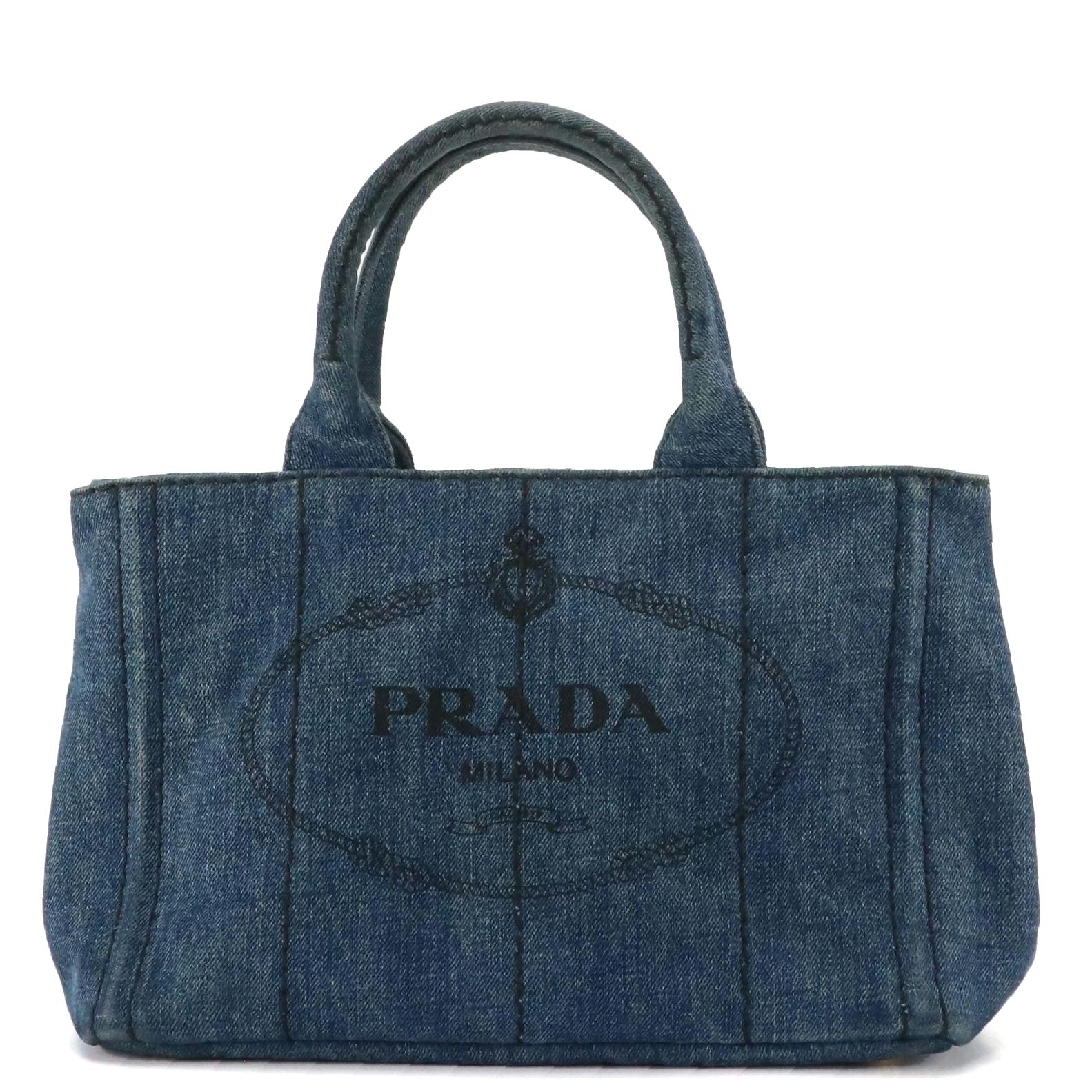 Prada Blue Canapa Logo Denim Tote