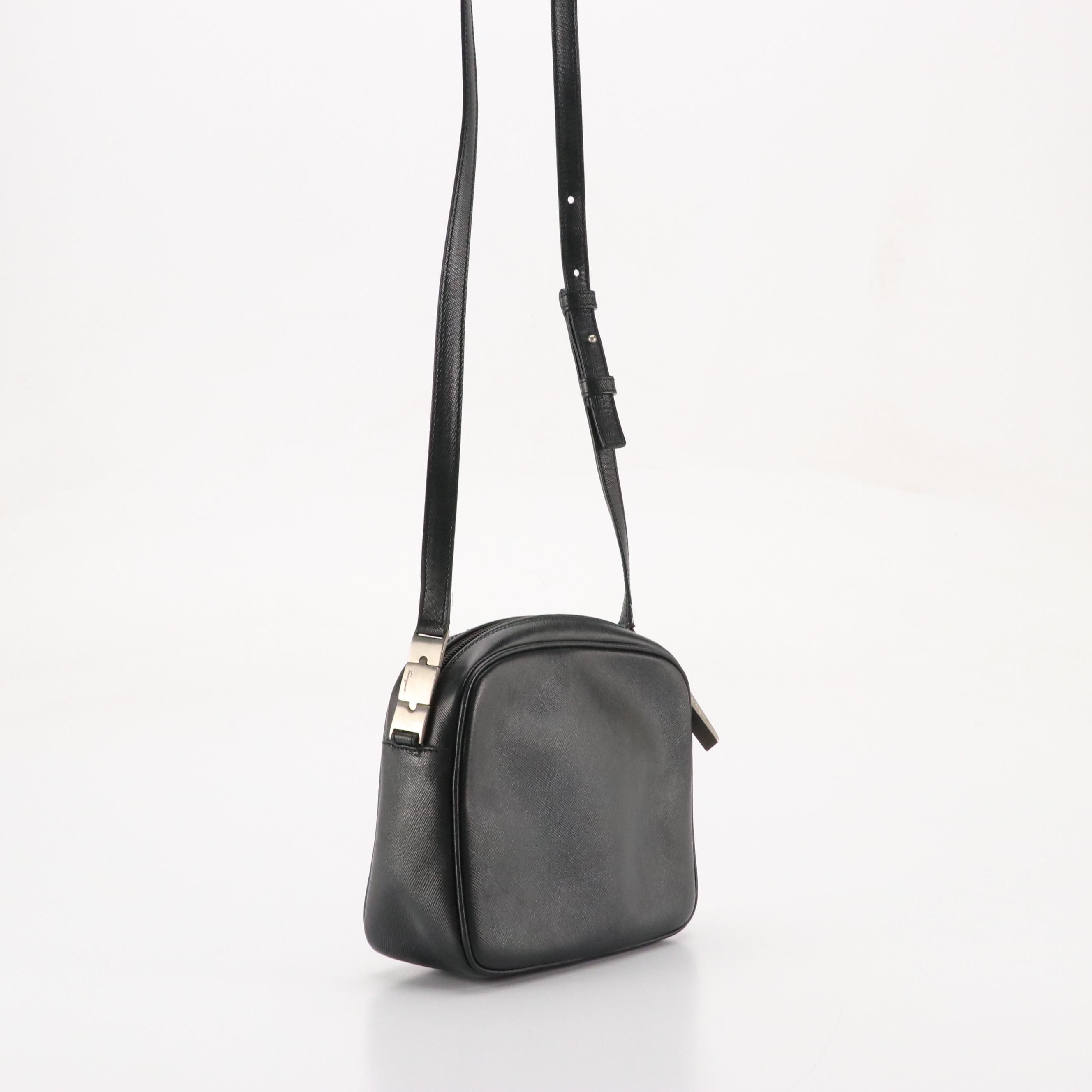 Salvatore Ferragamo Vara Chain Accented Crossbody Bag in Black Leather