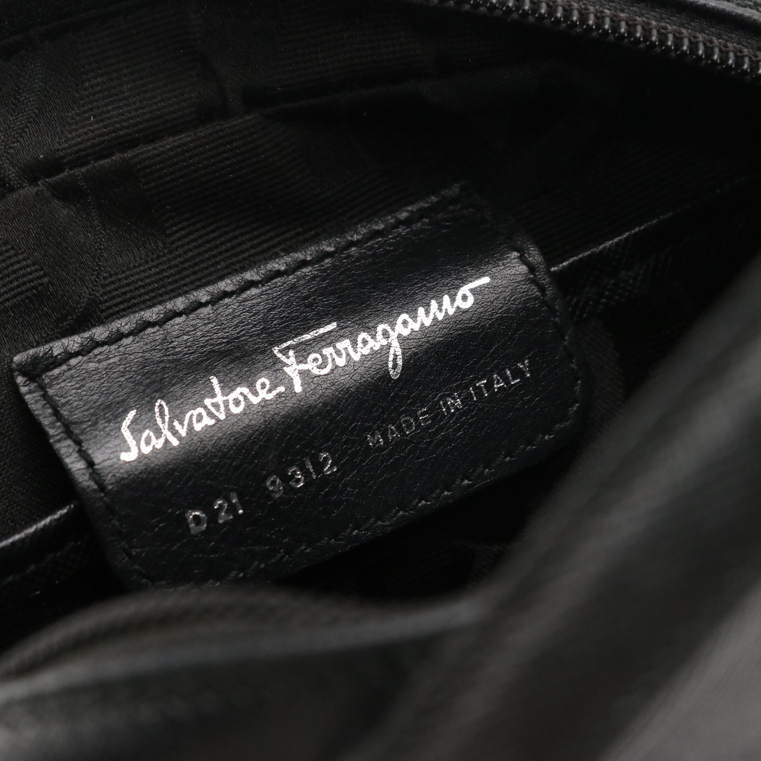 Salvatore Ferragamo Vara Chain Accented Crossbody Bag in Black Leather