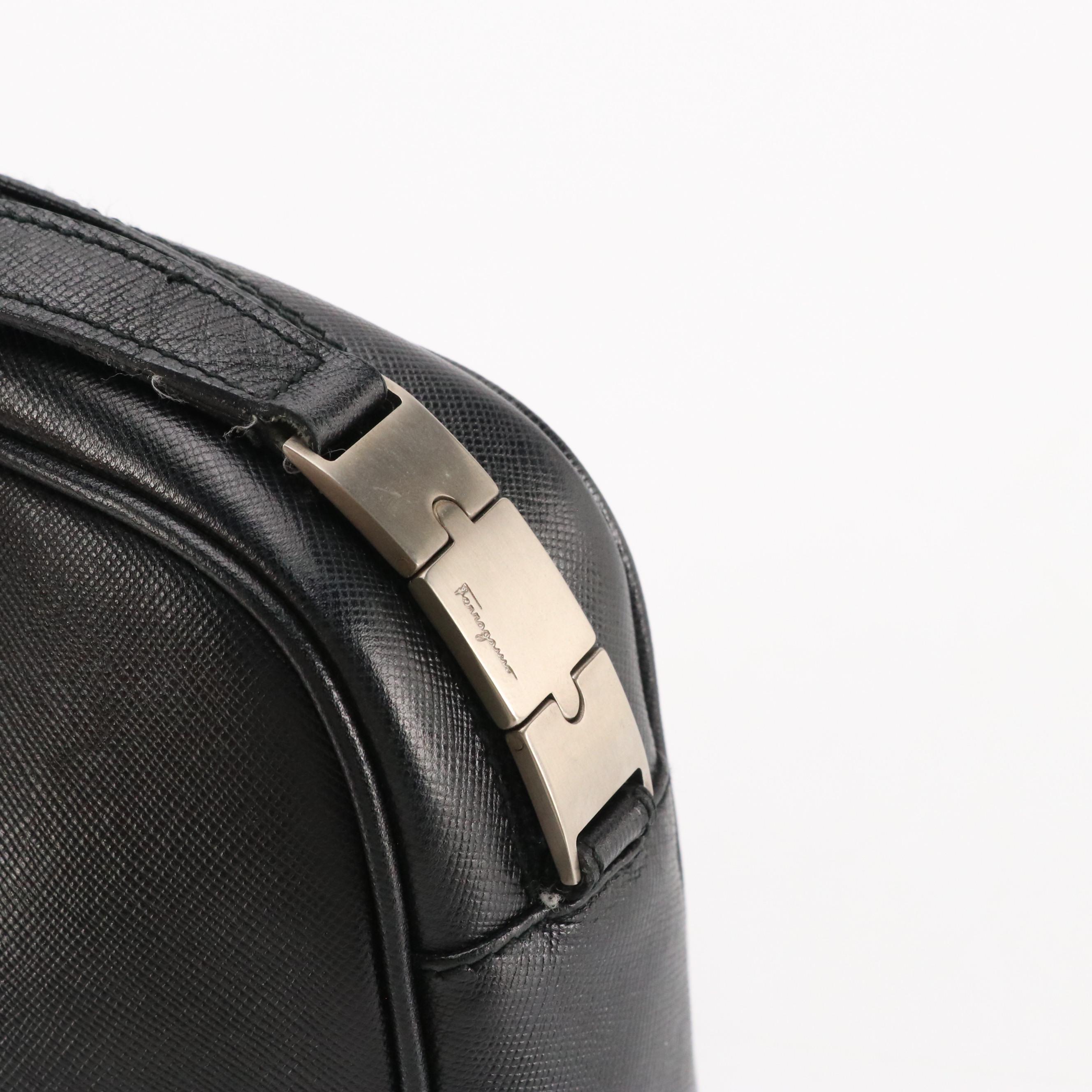 Salvatore Ferragamo Vara Chain Accented Crossbody Bag in Black Leather