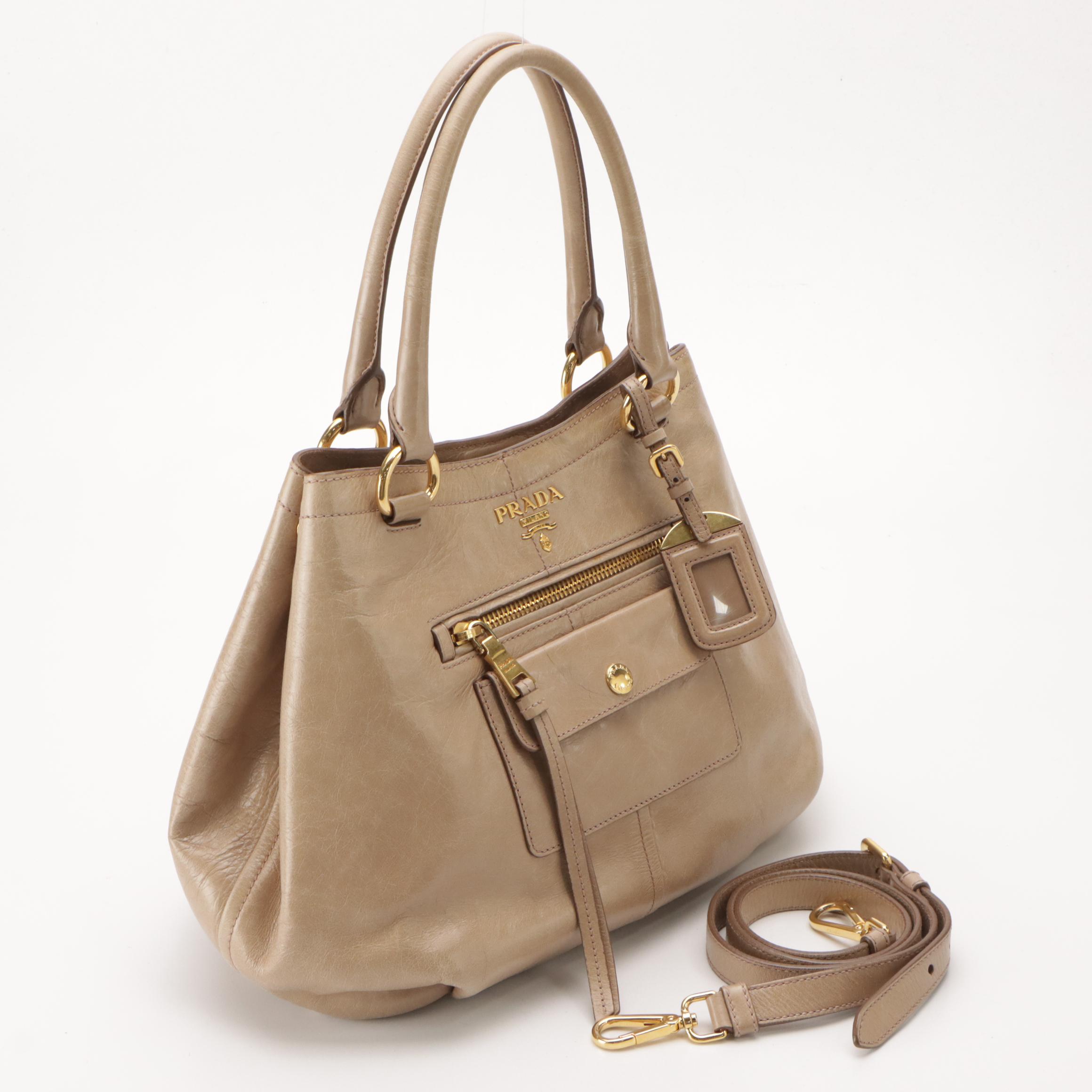 Prada Vitello Shine Leather Front Pocket Two-Way Bag