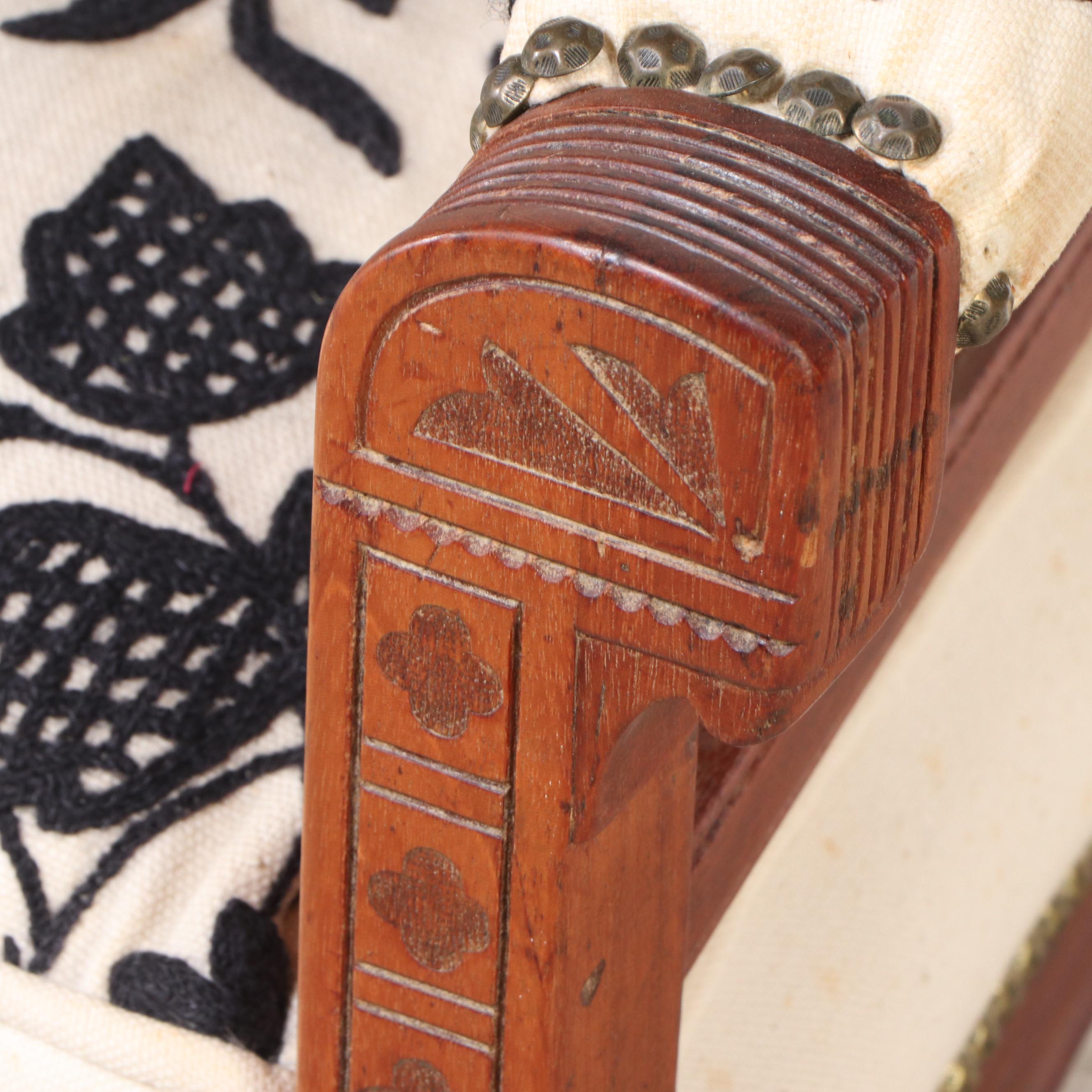 Eastlake Style Carved Walnut Armchair with Handmade Brocade Upholstery