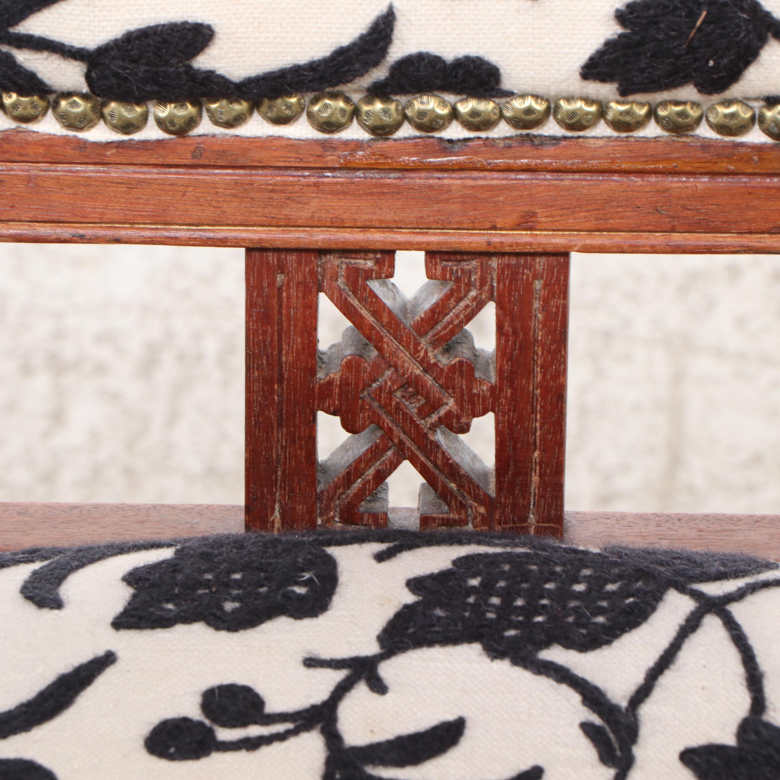 Eastlake Style Carved Walnut Armchair with Handmade Brocade Upholstery