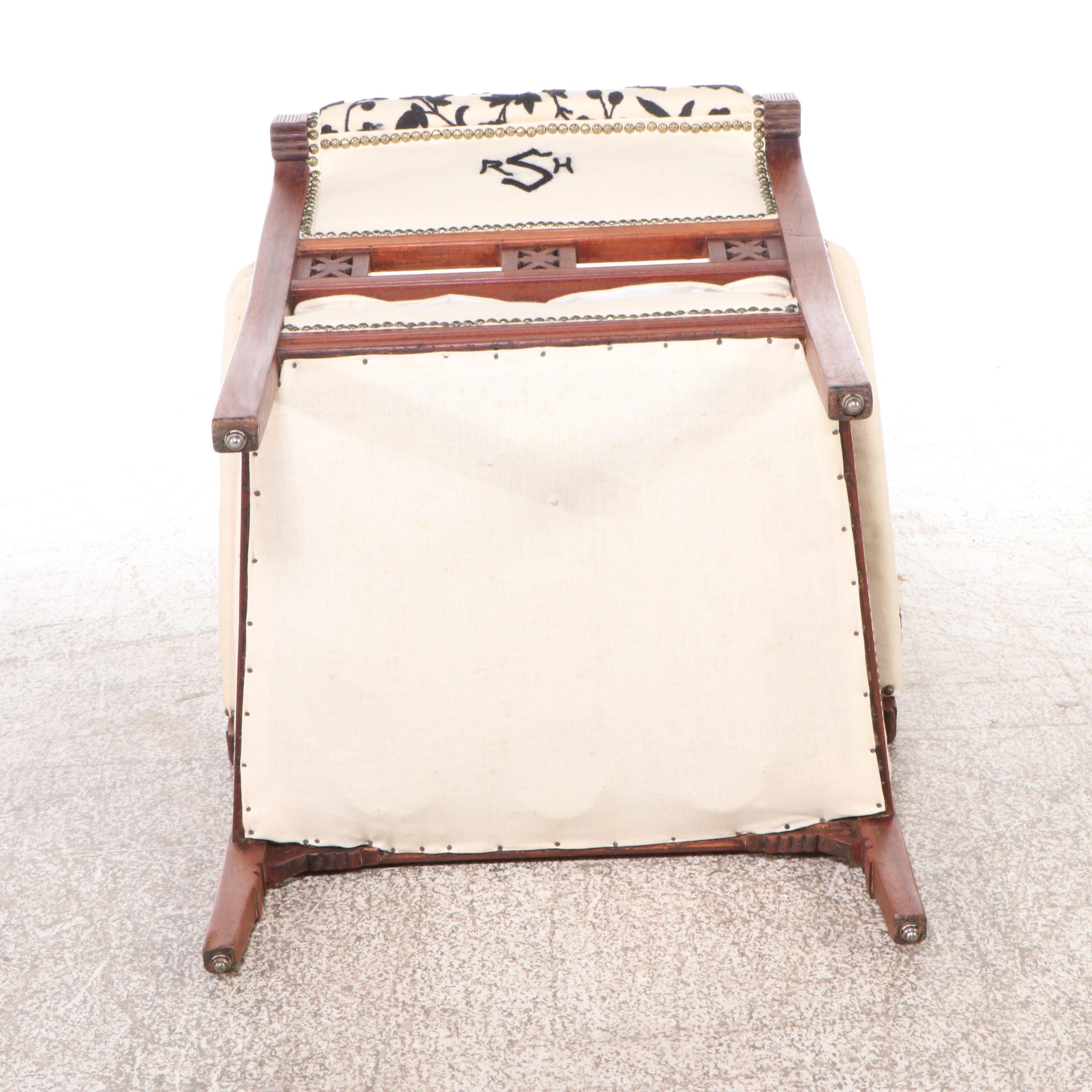 Eastlake Style Carved Walnut Armchair with Handmade Brocade Upholstery