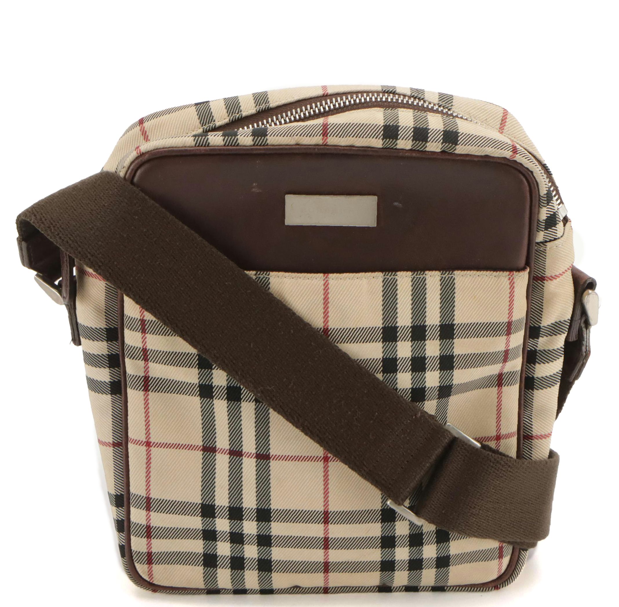 Burberry Crossbody Bag in Nova Check Nylon Canvas and Dark Brown Leather