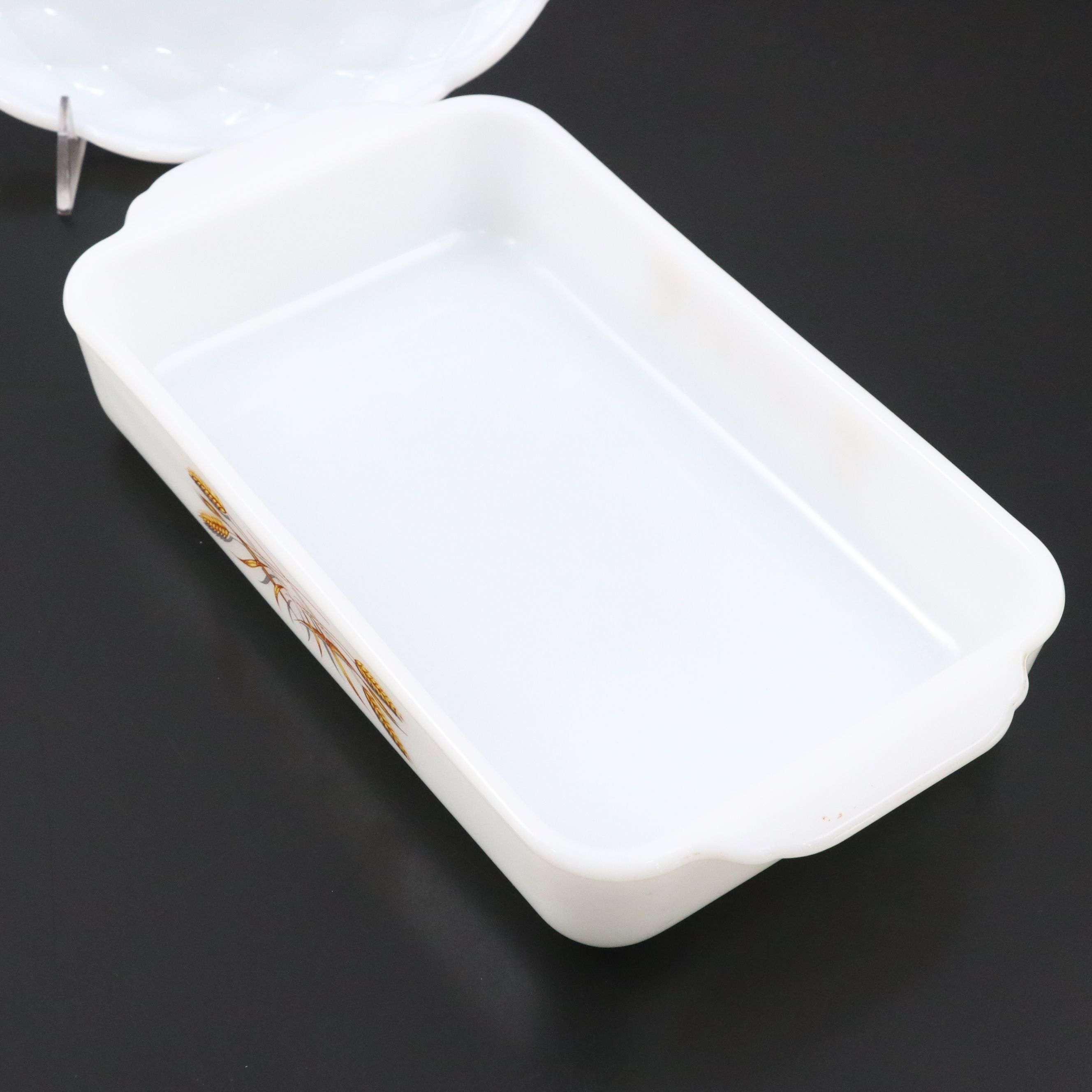 Fire-King "King Wheat" Baking Dishes with Other Milk Glass Serving Pieces