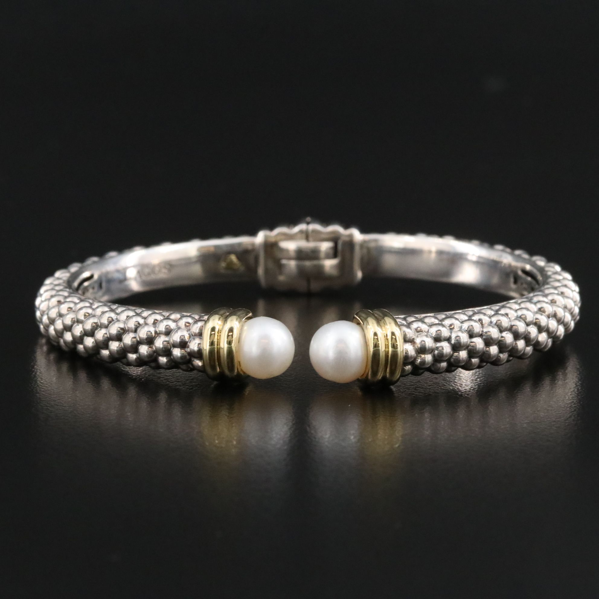 Lagos Luna Sterling and Pearl Hinged Bracelet with 18K Accents