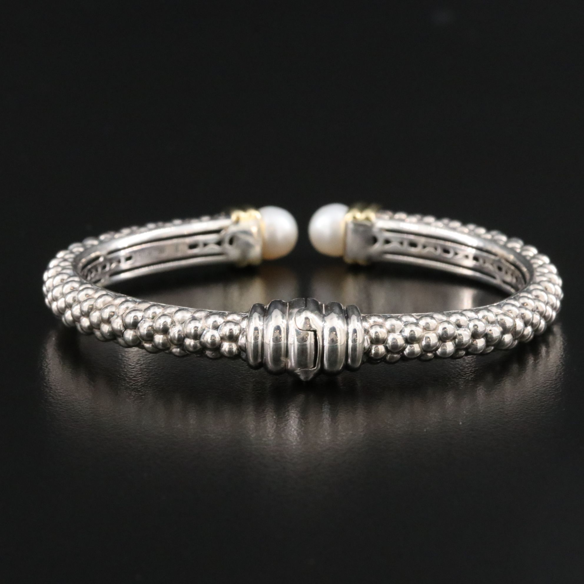 Lagos Luna Sterling and Pearl Hinged Bracelet with 18K Accents