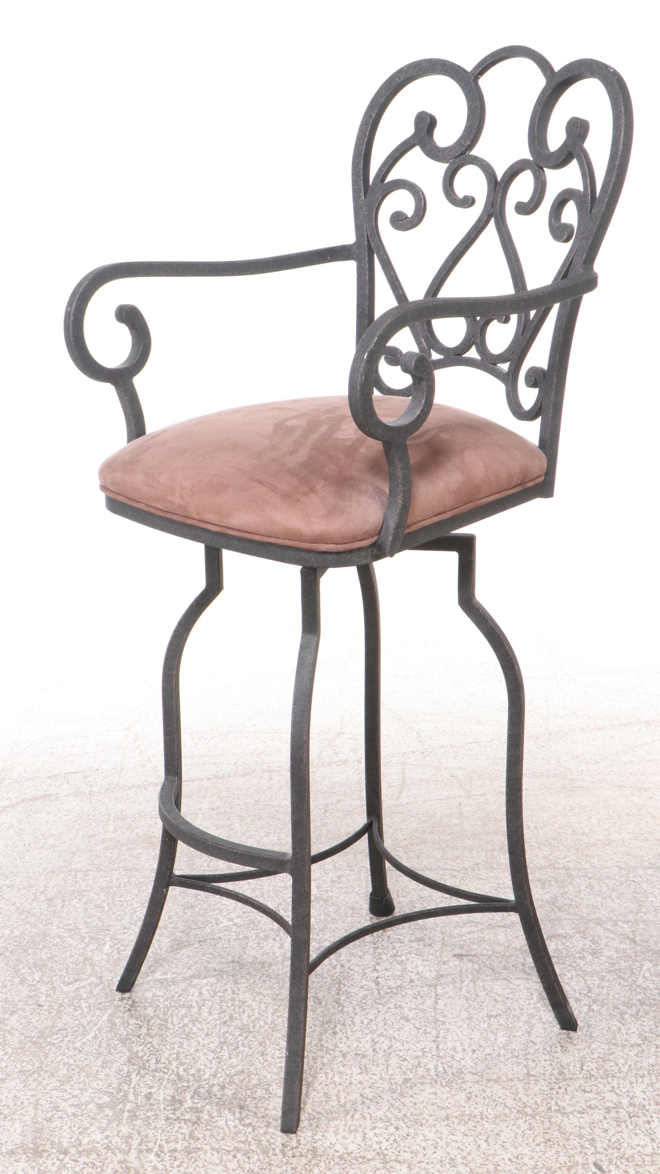 Pair of Art Nouveau Style Scrolled Metal Swivel Barstools