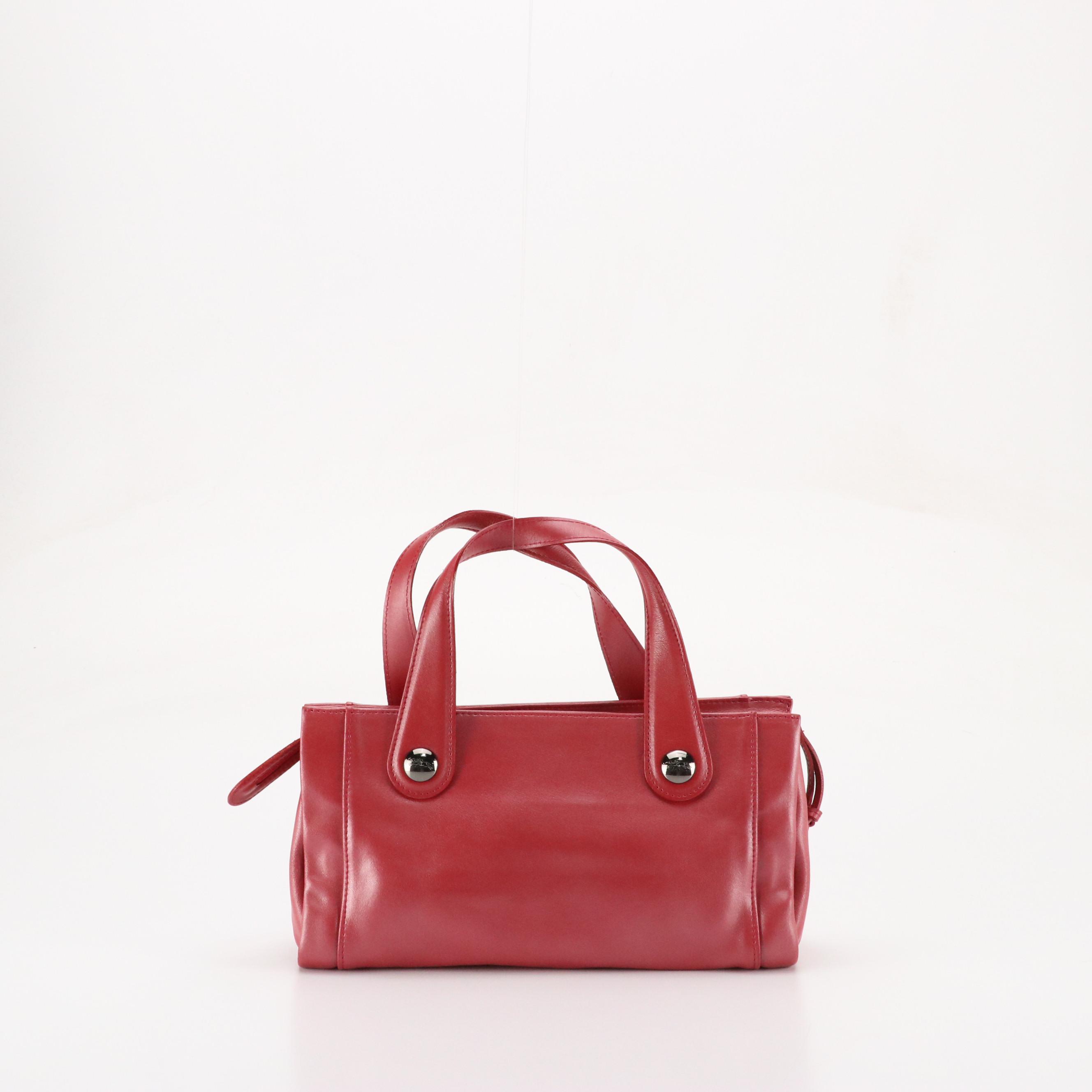 Longchamp Zippered Handbag in Shimmery Red Calfskin Leather